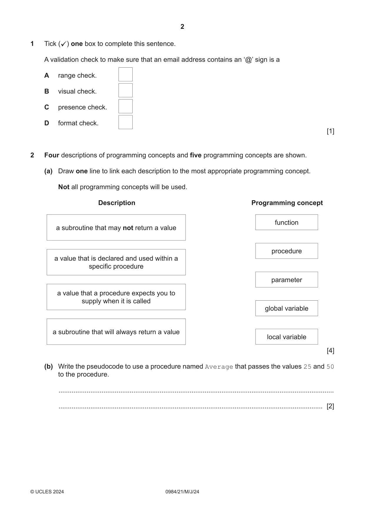 Cambridge IGCSE Computer Science (9-1) 0984 2024 May/June Paper 2 · Variant 1 question paper, page 2 of 16