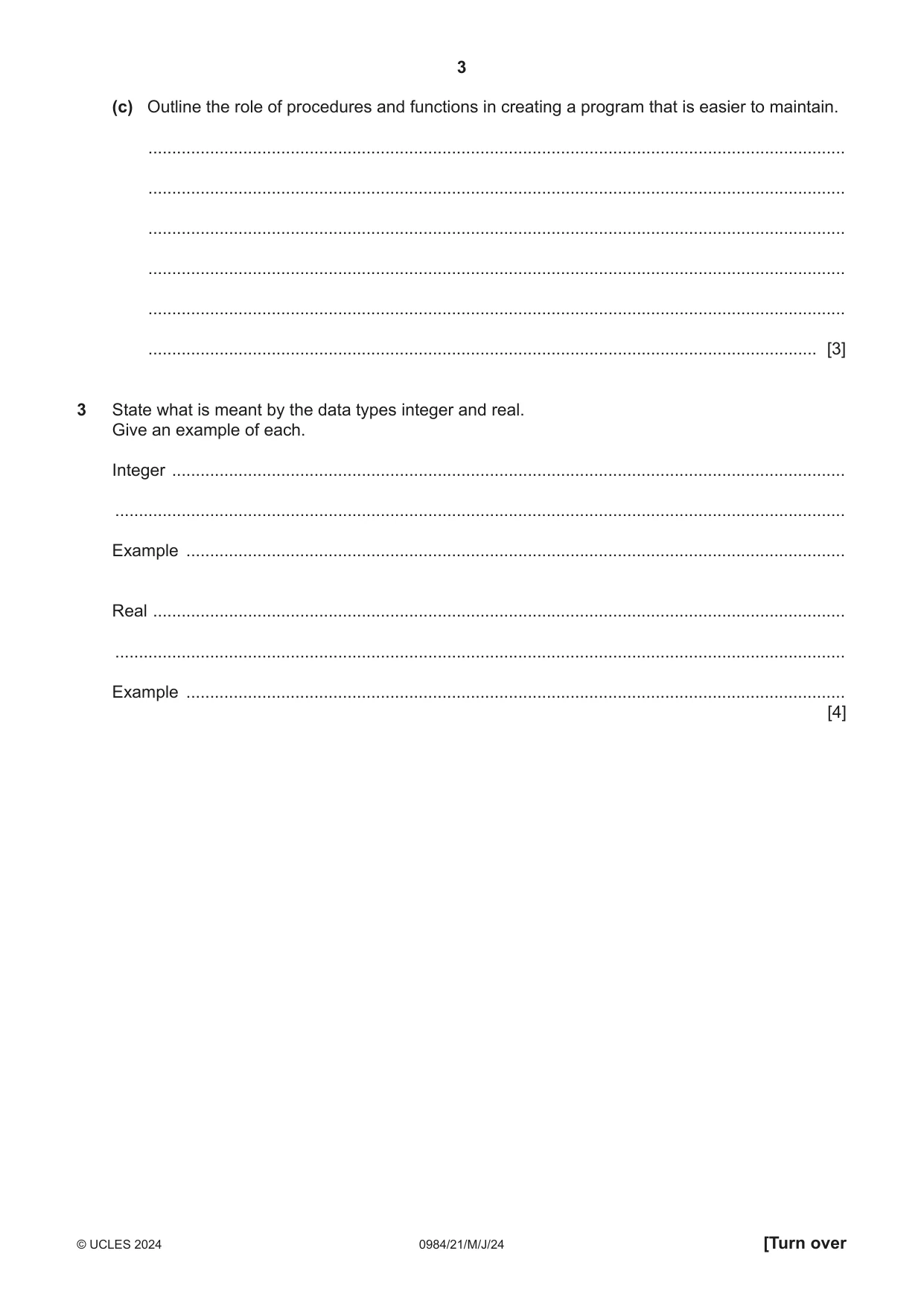 Cambridge IGCSE Computer Science (9-1) 0984 2024 May/June Paper 2 · Variant 1 question paper, page 3 of 16