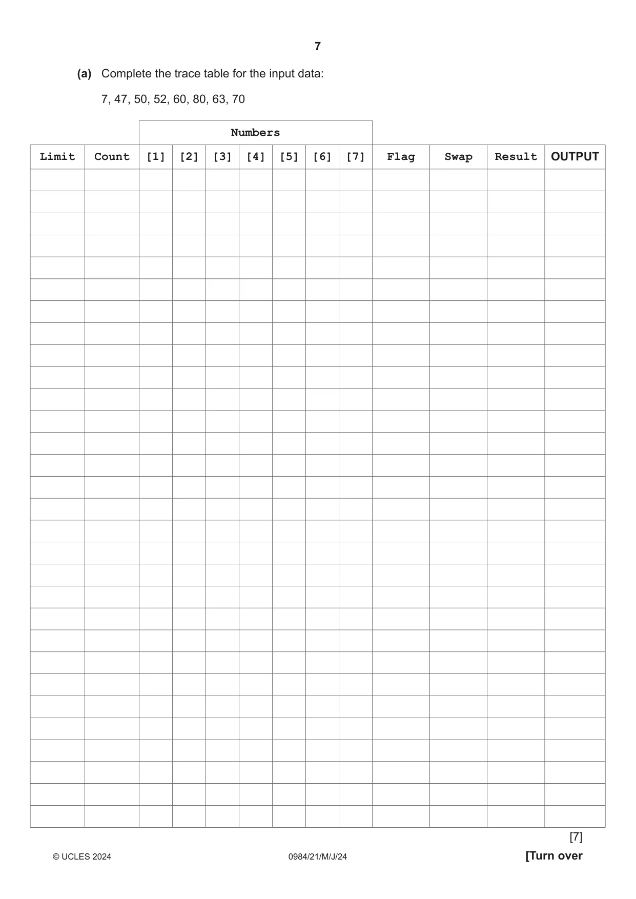 Cambridge IGCSE Computer Science (9-1) 0984 2024 May/June Paper 2 · Variant 1 question paper, page 7 of 16
