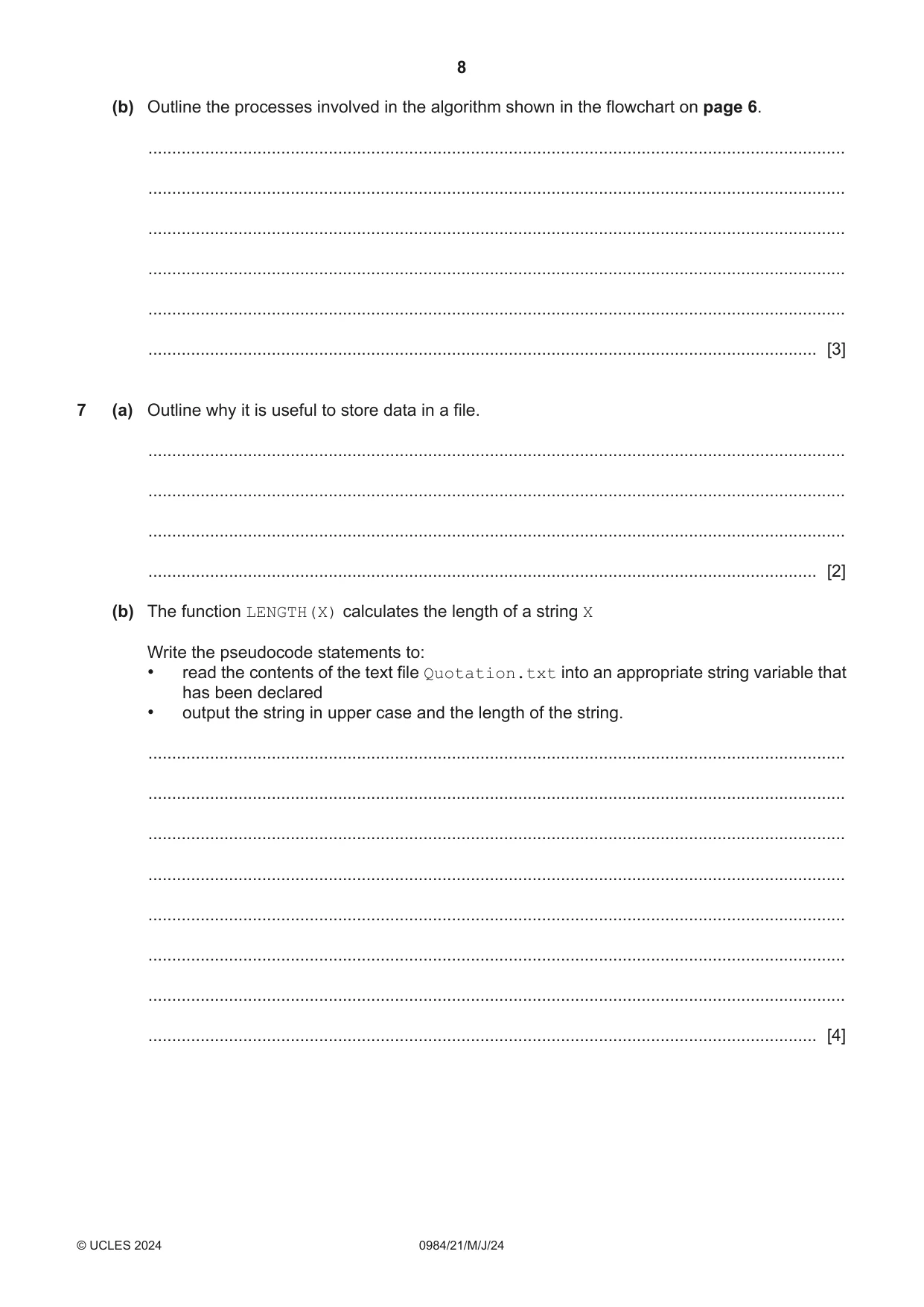 Cambridge IGCSE Computer Science (9-1) 0984 2024 May/June Paper 2 · Variant 1 question paper, page 8 of 16