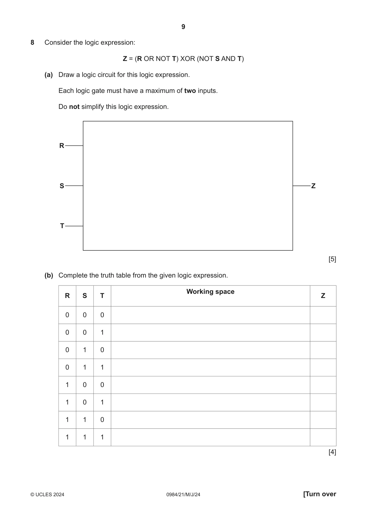 Cambridge IGCSE Computer Science (9-1) 0984 2024 May/June Paper 2 · Variant 1 question paper, page 9 of 16