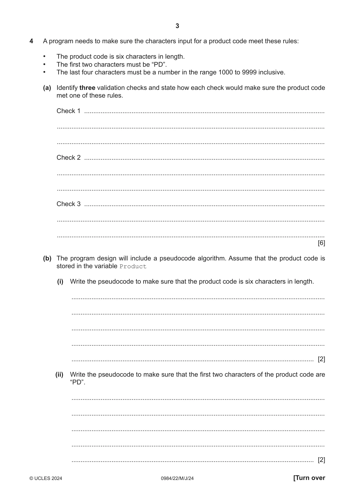 Cambridge IGCSE Computer Science (9-1) 0984 2024 May/June Paper 2 · Variant 2 question paper, page 3 of 16