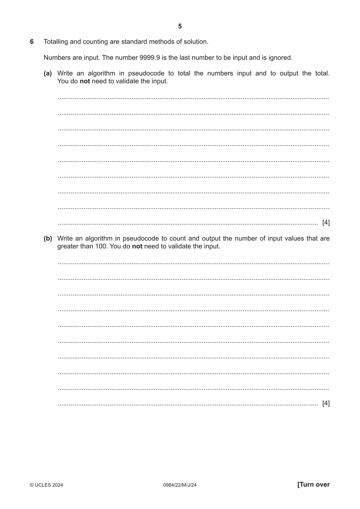 Cambridge IGCSE Computer Science (9-1) 0984 2024 May/June Paper 2 · Variant 2 question paper, page 5 of 16