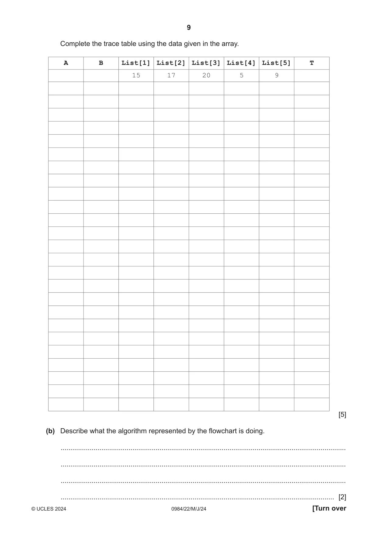 Cambridge IGCSE Computer Science (9-1) 0984 2024 May/June Paper 2 · Variant 2 question paper, page 9 of 16