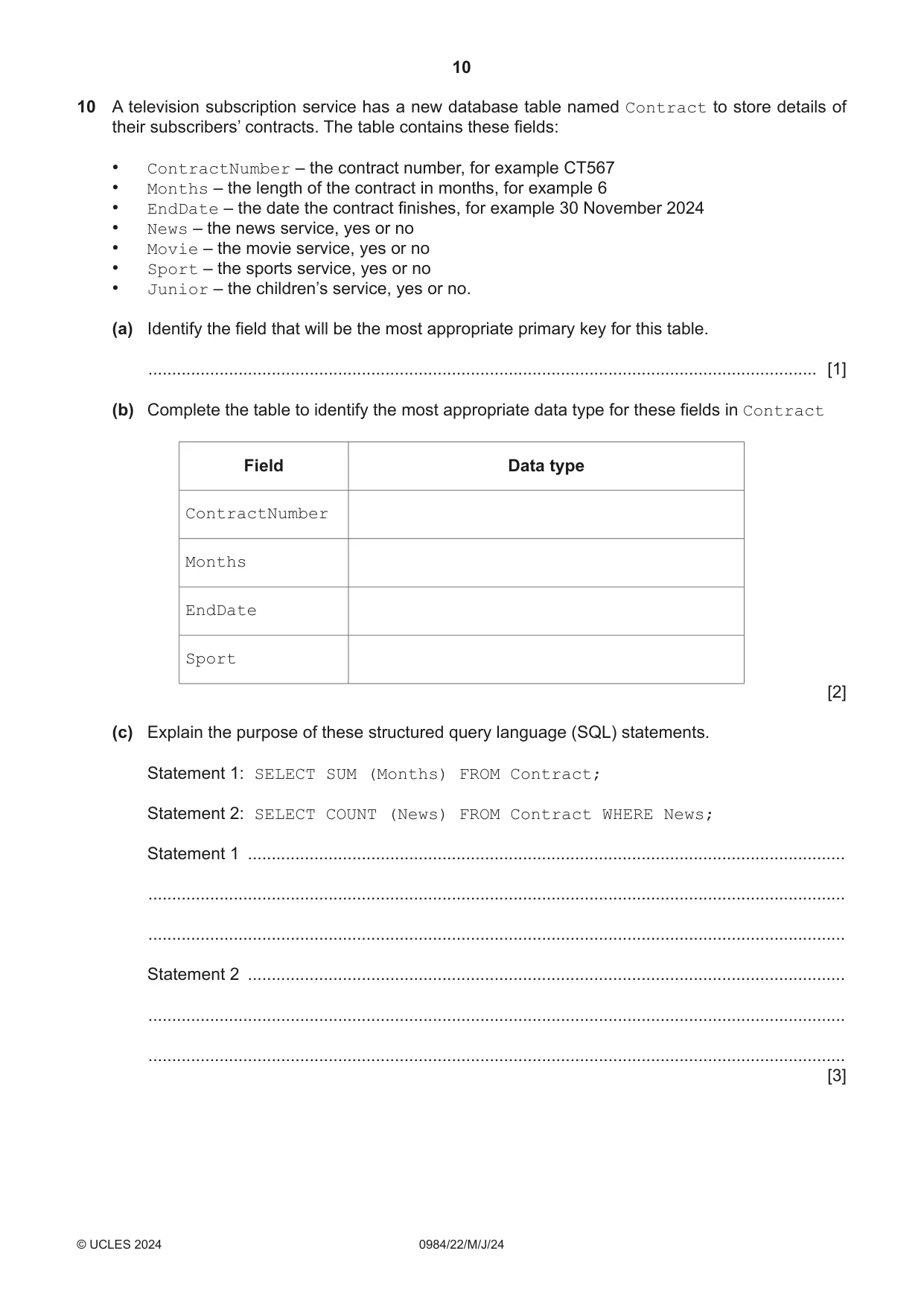 Cambridge IGCSE Computer Science (9-1) 0984 2024 May/June Paper 2 · Variant 2 question paper, page 10 of 16