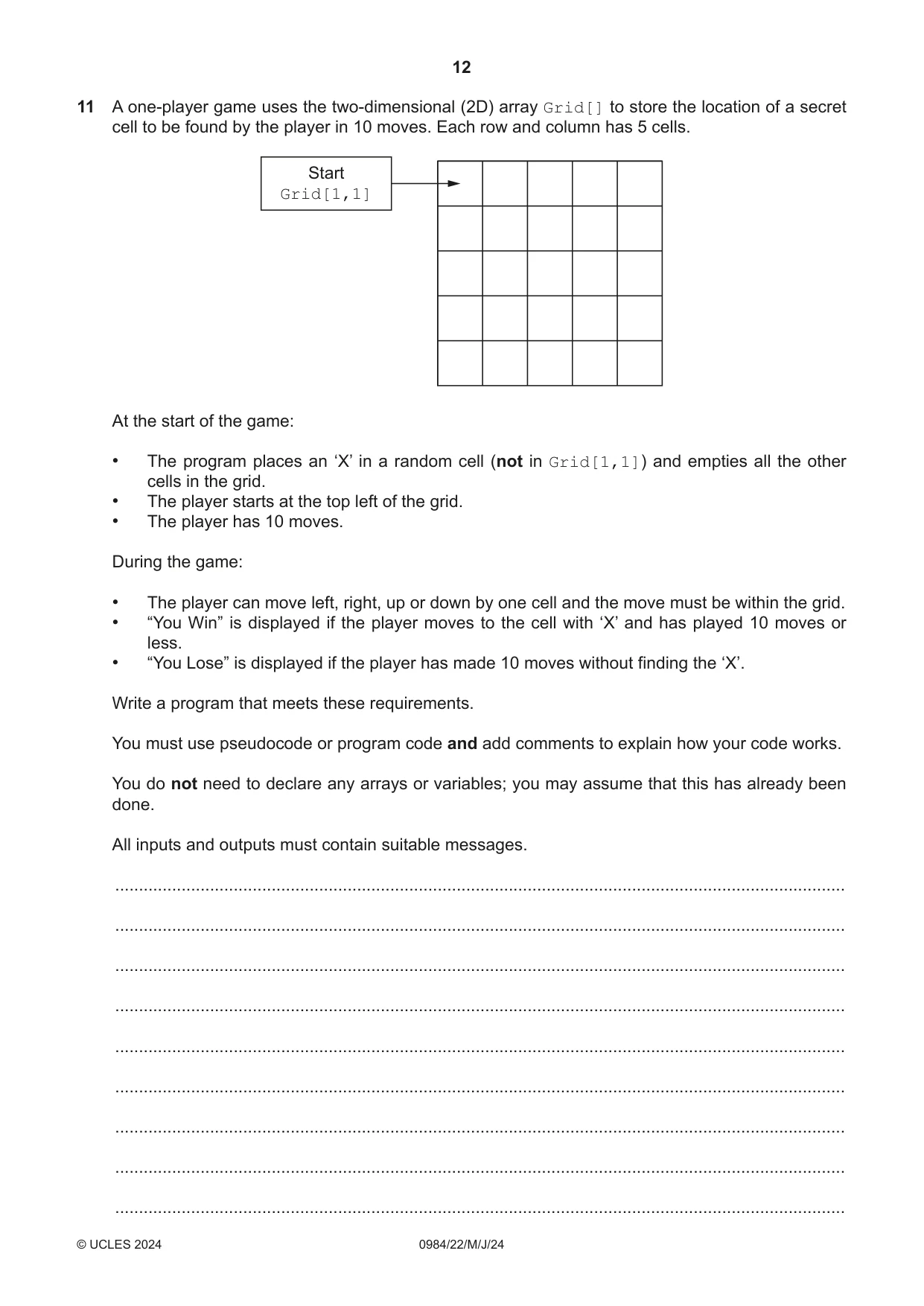 Cambridge IGCSE Computer Science (9-1) 0984 2024 May/June Paper 2 · Variant 2 question paper, page 12 of 16