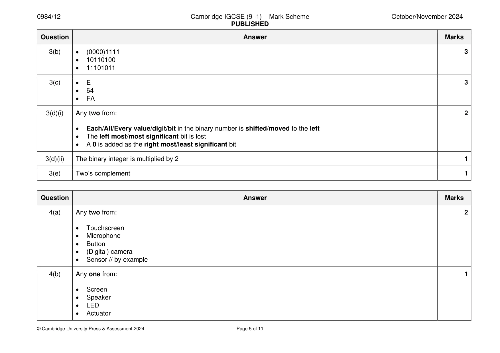 Mark scheme, page 5 of 11