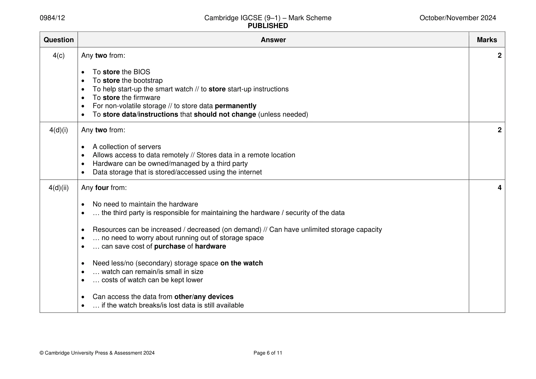 Mark scheme, page 6 of 11