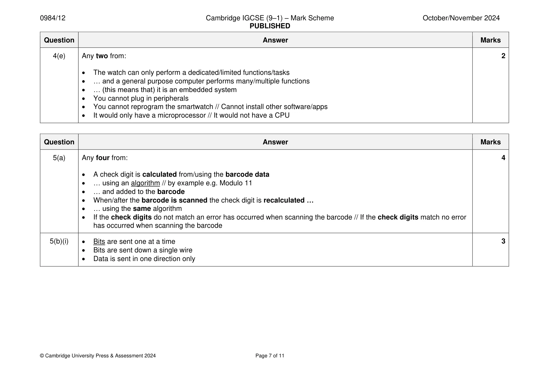 Mark scheme, page 7 of 11