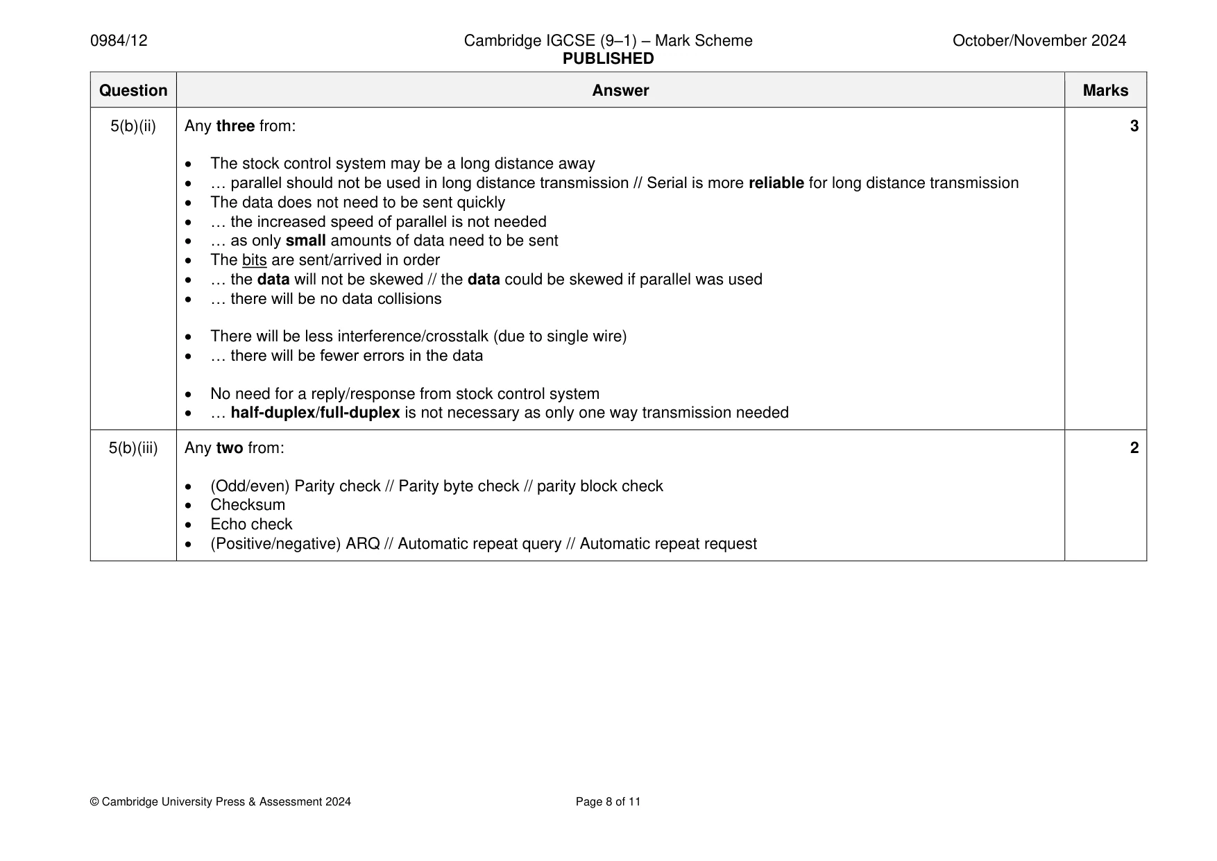 Mark scheme, page 8 of 11