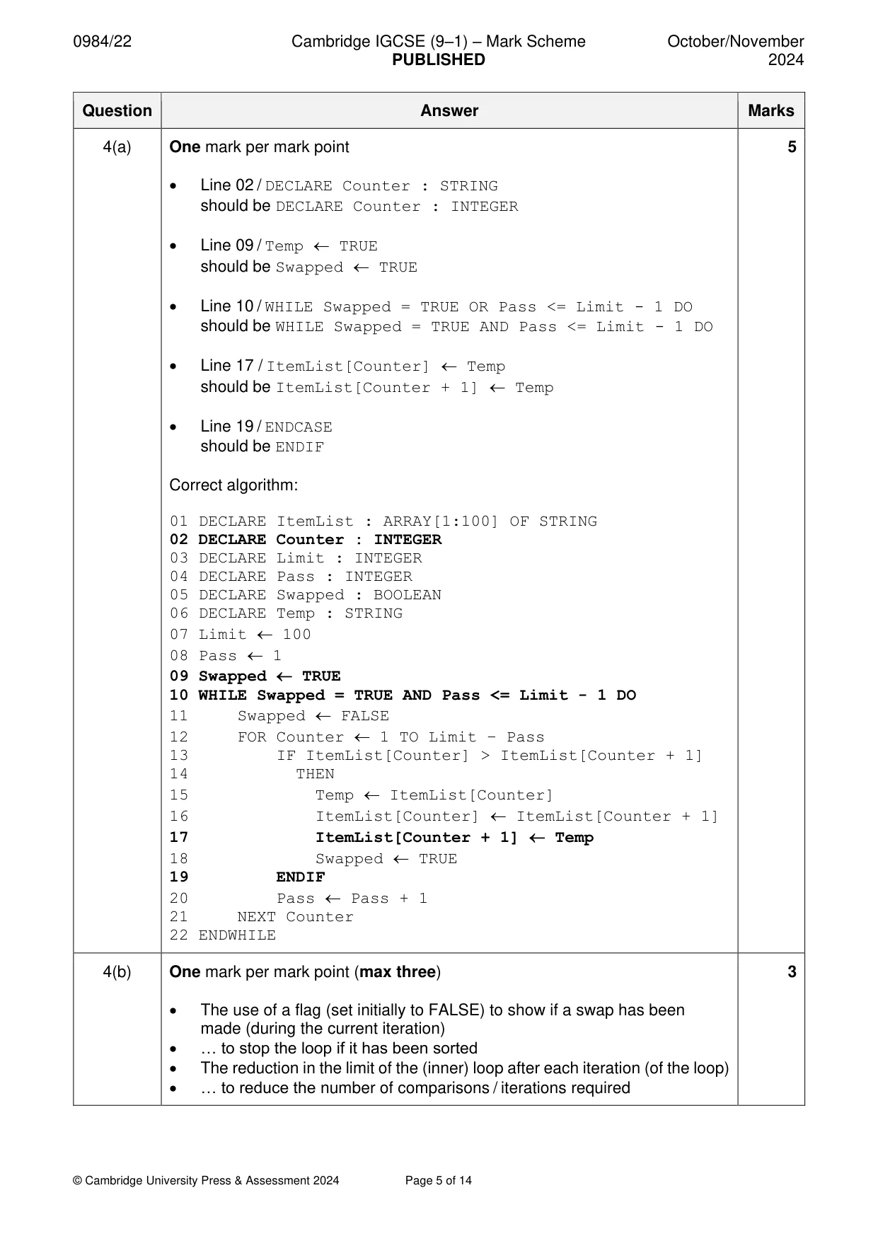 Mark scheme, page 5 of 14