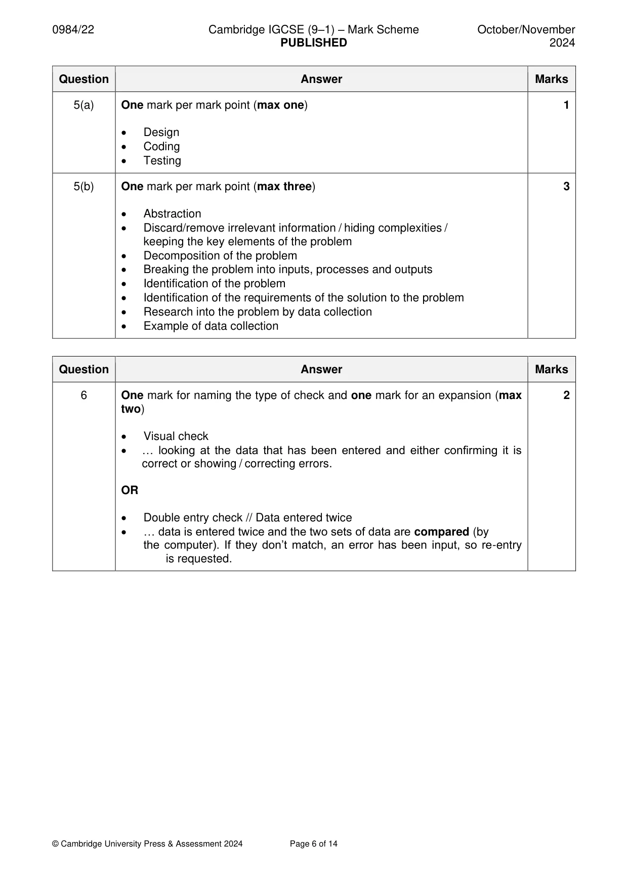 Mark scheme, page 6 of 14
