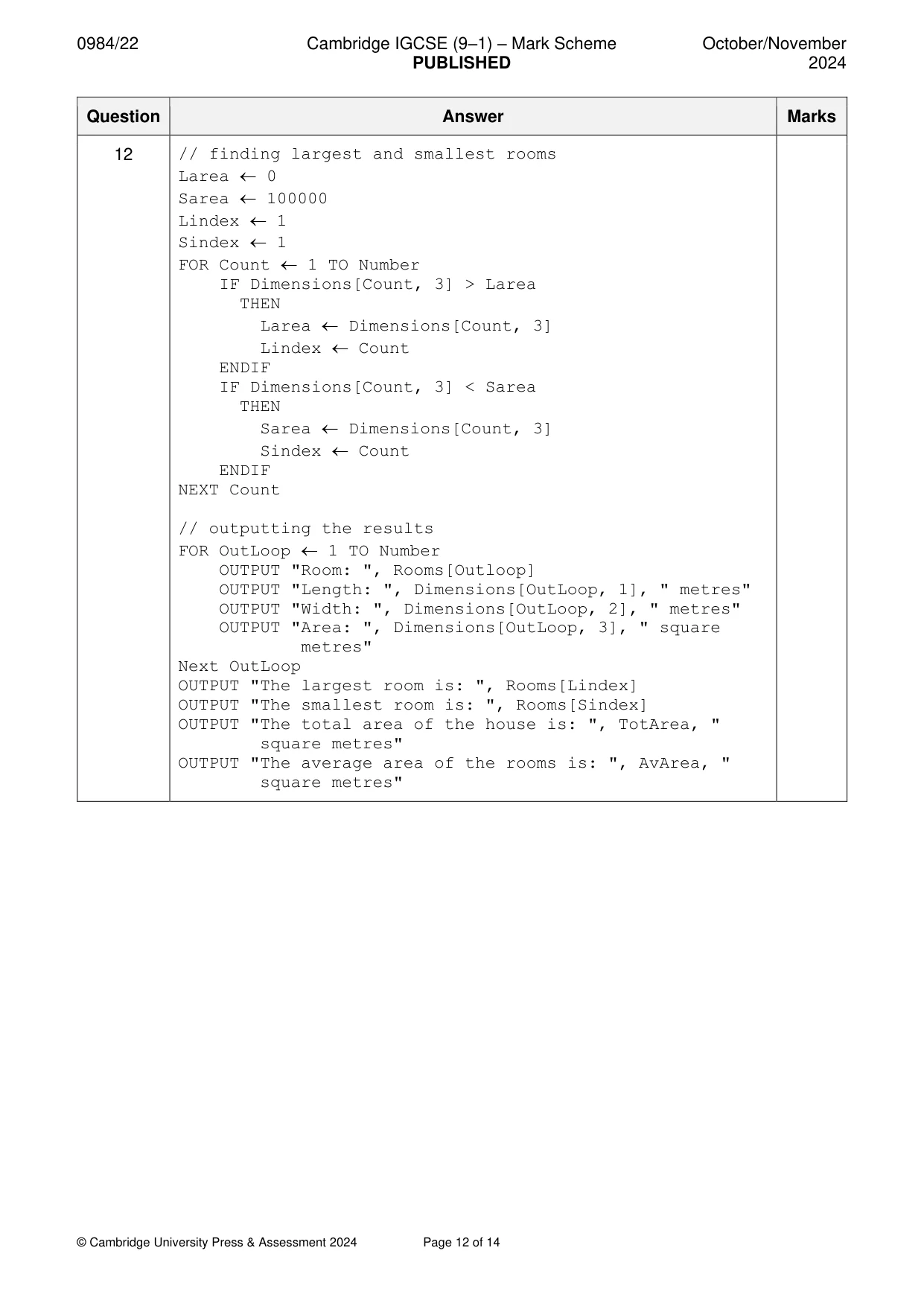 Mark scheme, page 12 of 14