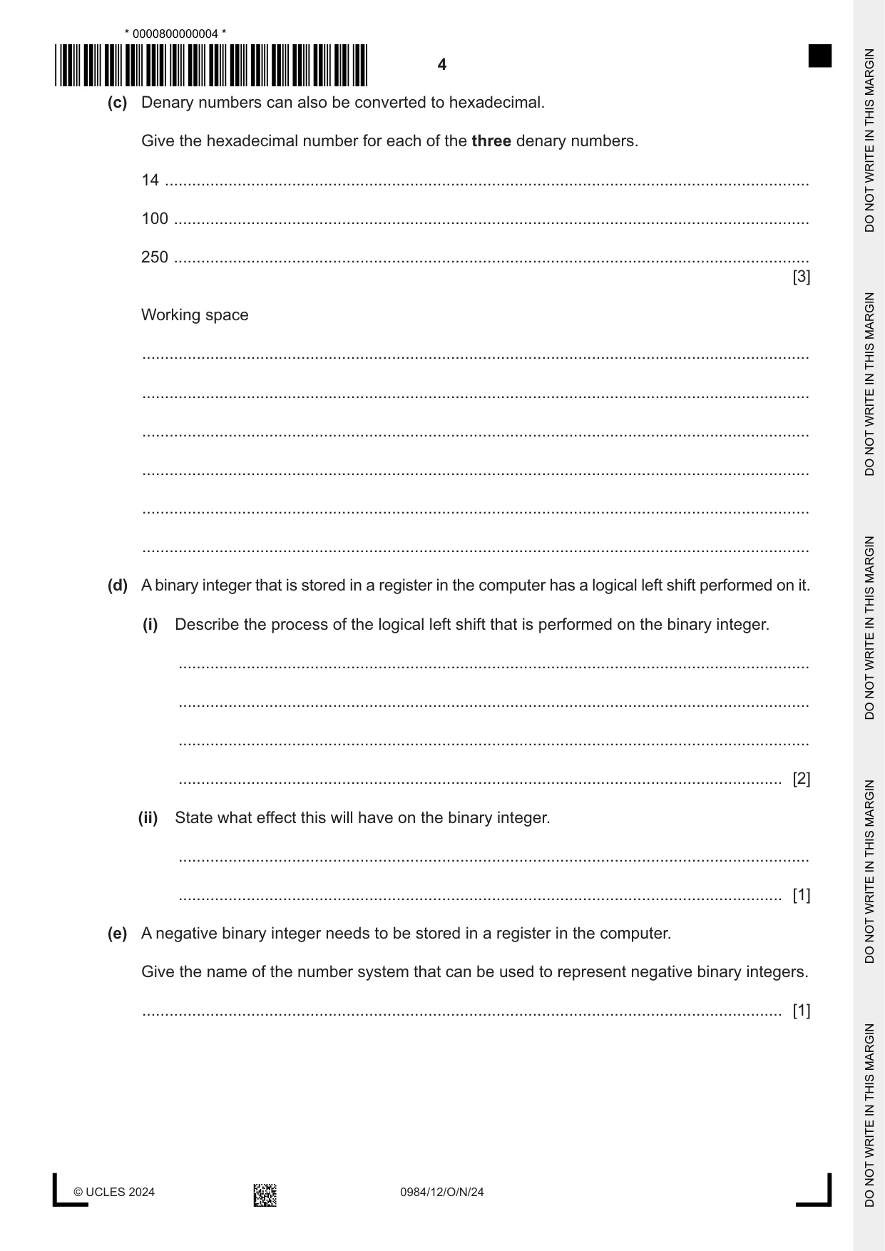 Cambridge IGCSE Computer Science (9-1) 0984 2024 Oct/Nov Paper 1 · Variant 2 question paper, page 4 of 12