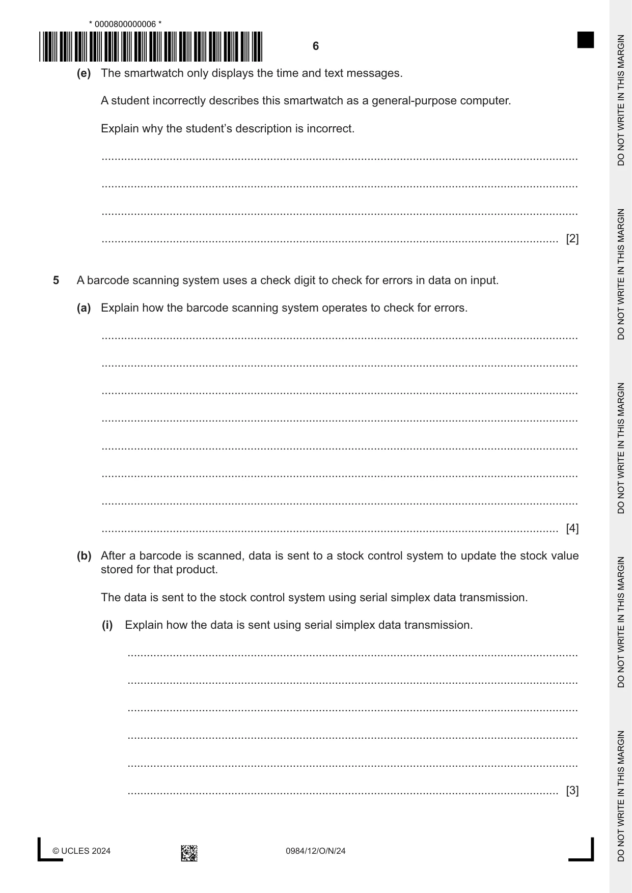 Cambridge IGCSE Computer Science (9-1) 0984 2024 Oct/Nov Paper 1 · Variant 2 question paper, page 6 of 12