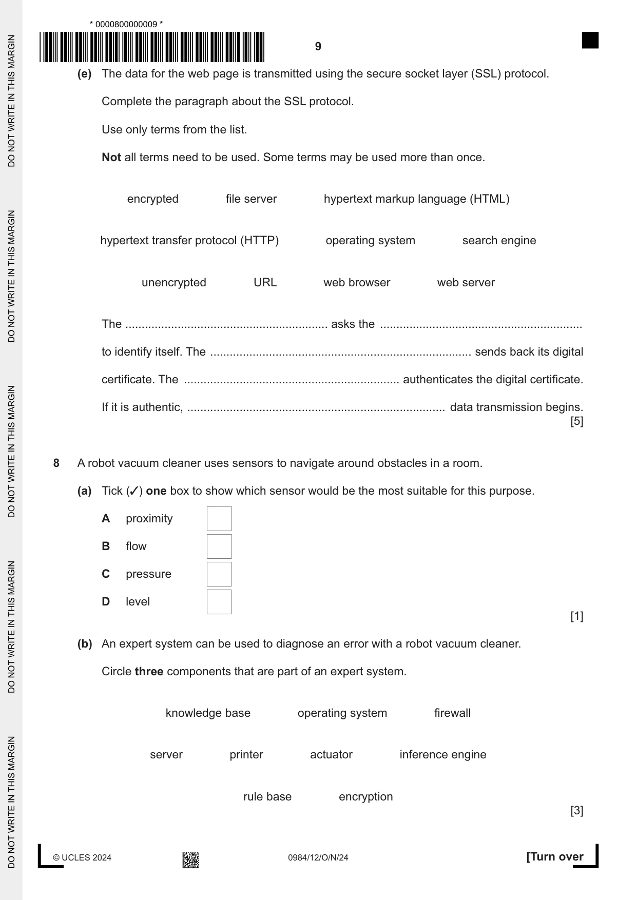 Cambridge IGCSE Computer Science (9-1) 0984 2024 Oct/Nov Paper 1 · Variant 2 question paper, page 9 of 12