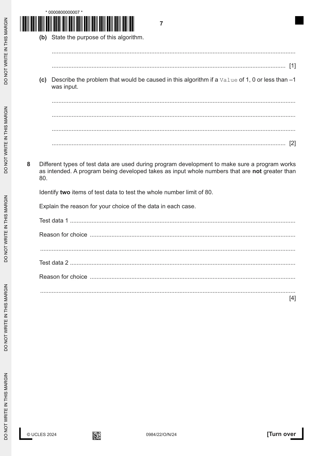 Cambridge IGCSE Computer Science (9-1) 0984 2024 Oct/Nov Paper 2 · Variant 2 question paper, page 7 of 16