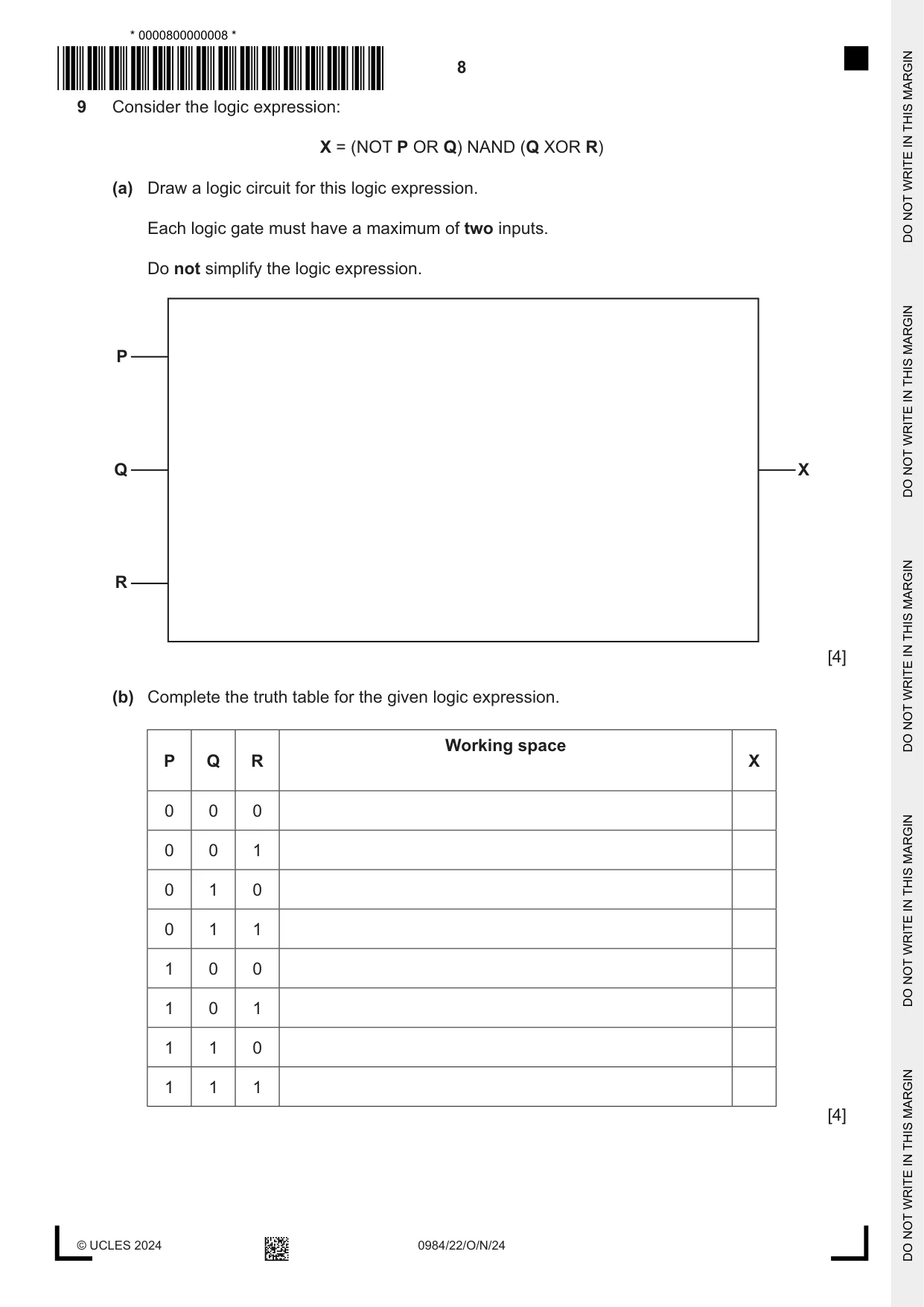 Cambridge IGCSE Computer Science (9-1) 0984 2024 Oct/Nov Paper 2 · Variant 2 question paper, page 8 of 16