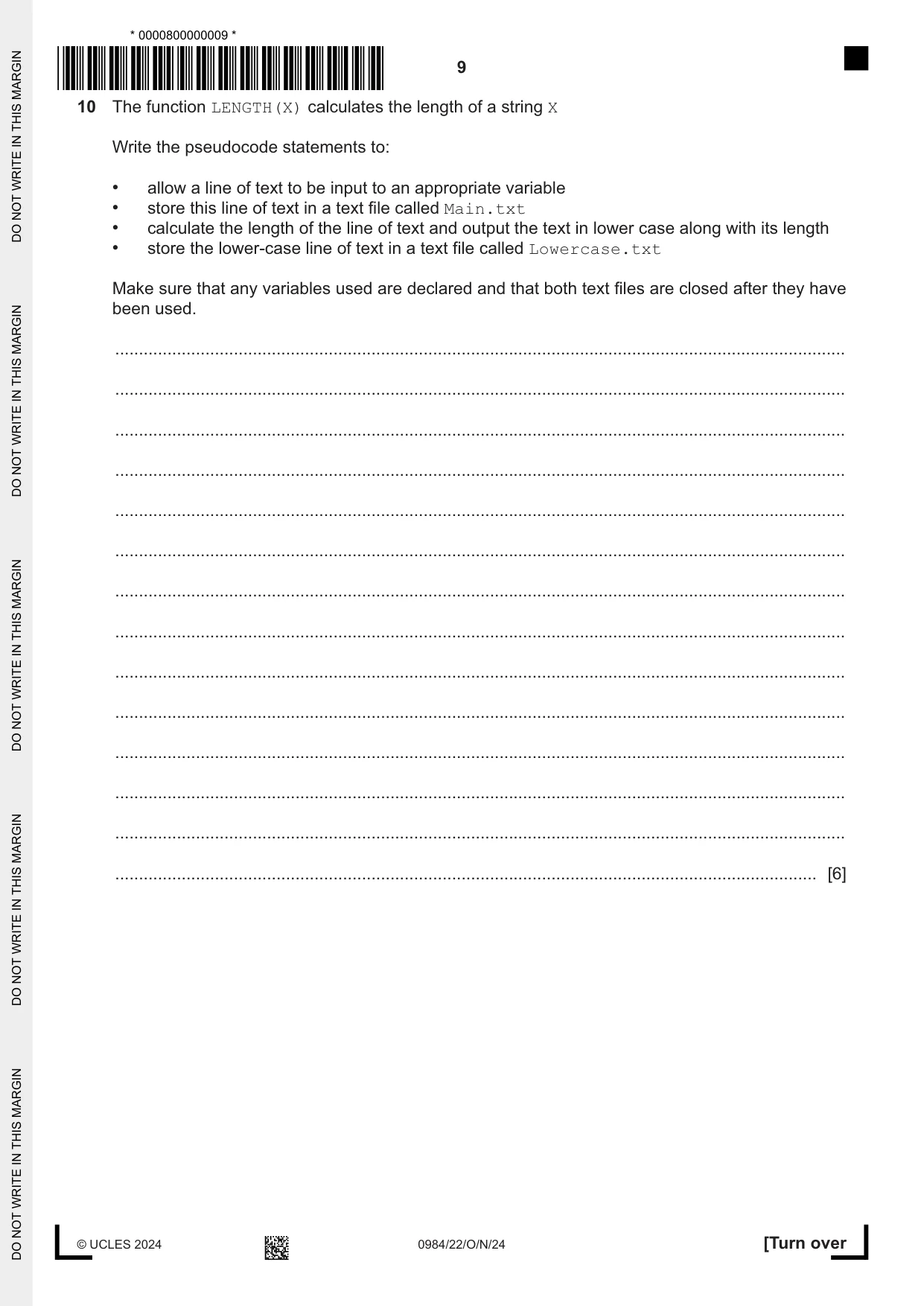 Cambridge IGCSE Computer Science (9-1) 0984 2024 Oct/Nov Paper 2 · Variant 2 question paper, page 9 of 16