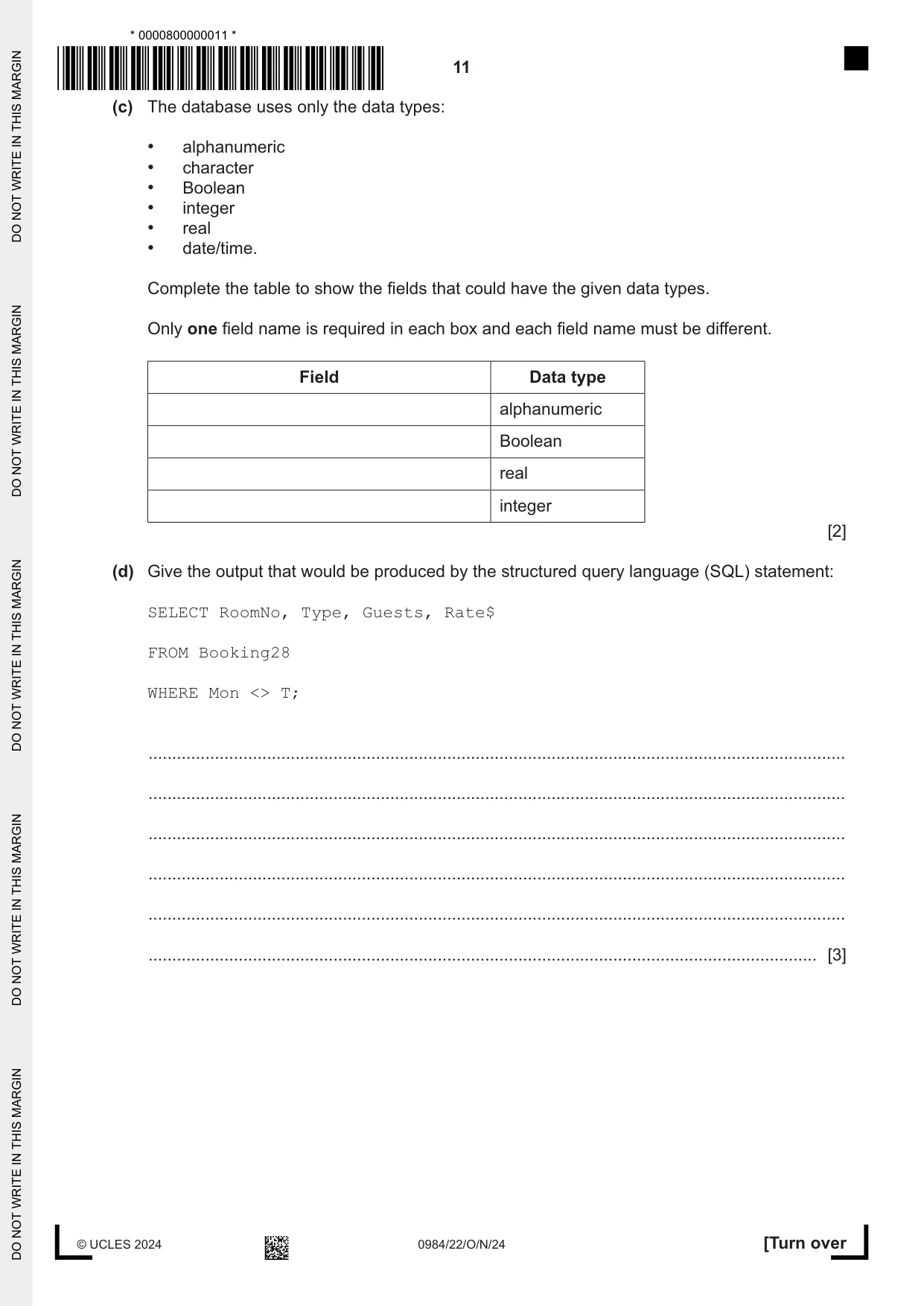 Cambridge IGCSE Computer Science (9-1) 0984 2024 Oct/Nov Paper 2 · Variant 2 question paper, page 11 of 16