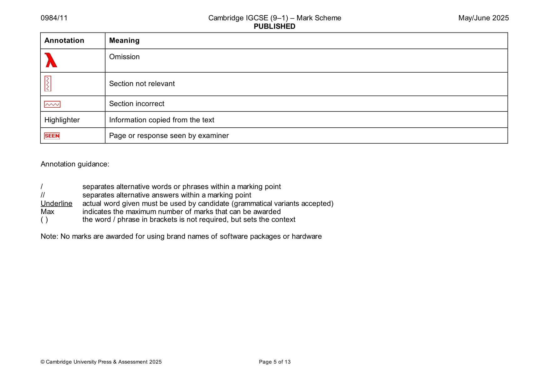 Mark scheme, page 5 of 13