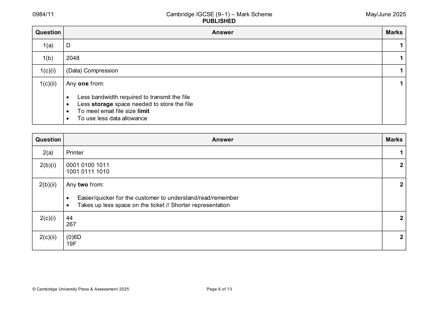 Mark scheme, page 6 of 13