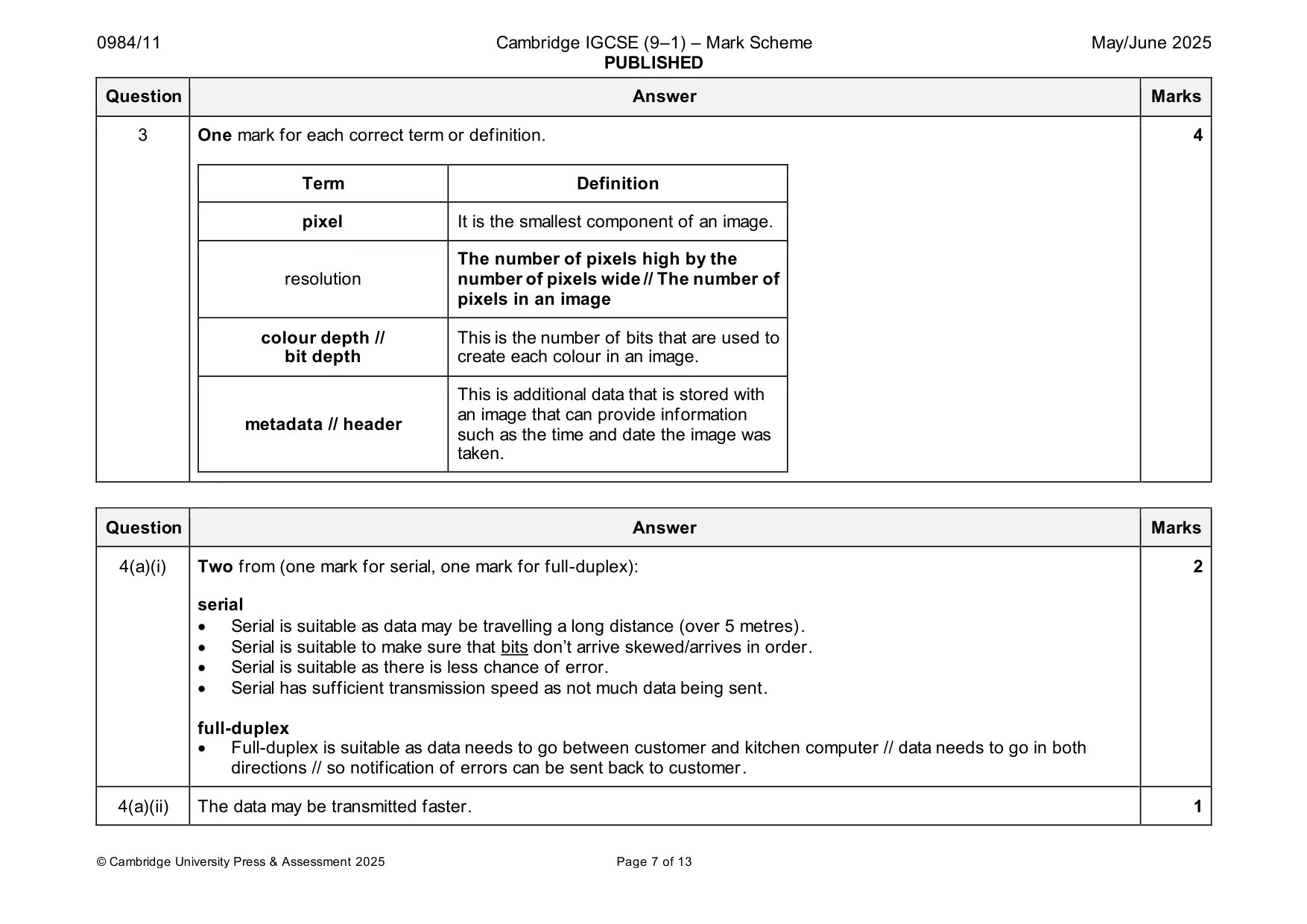 Mark scheme, page 7 of 13