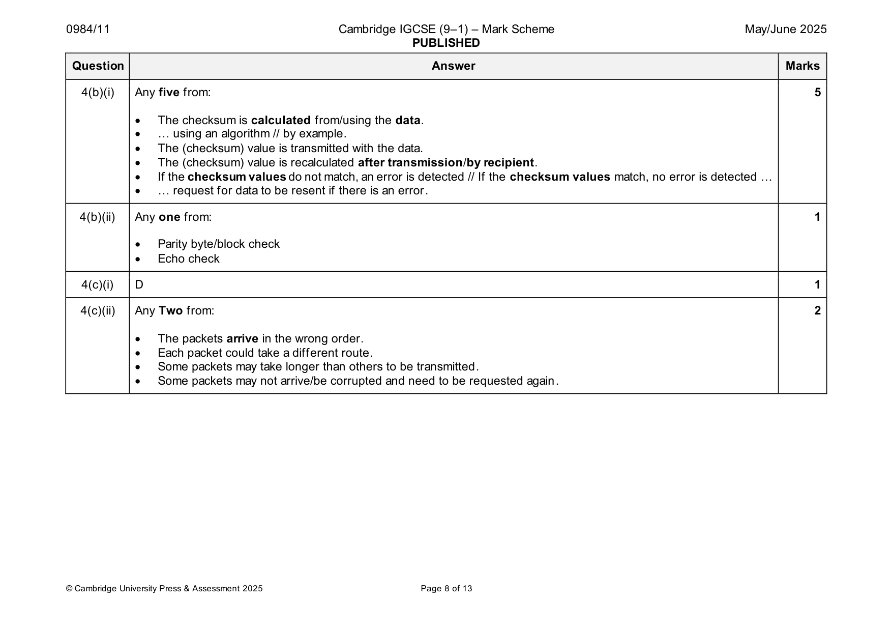 Mark scheme, page 8 of 13