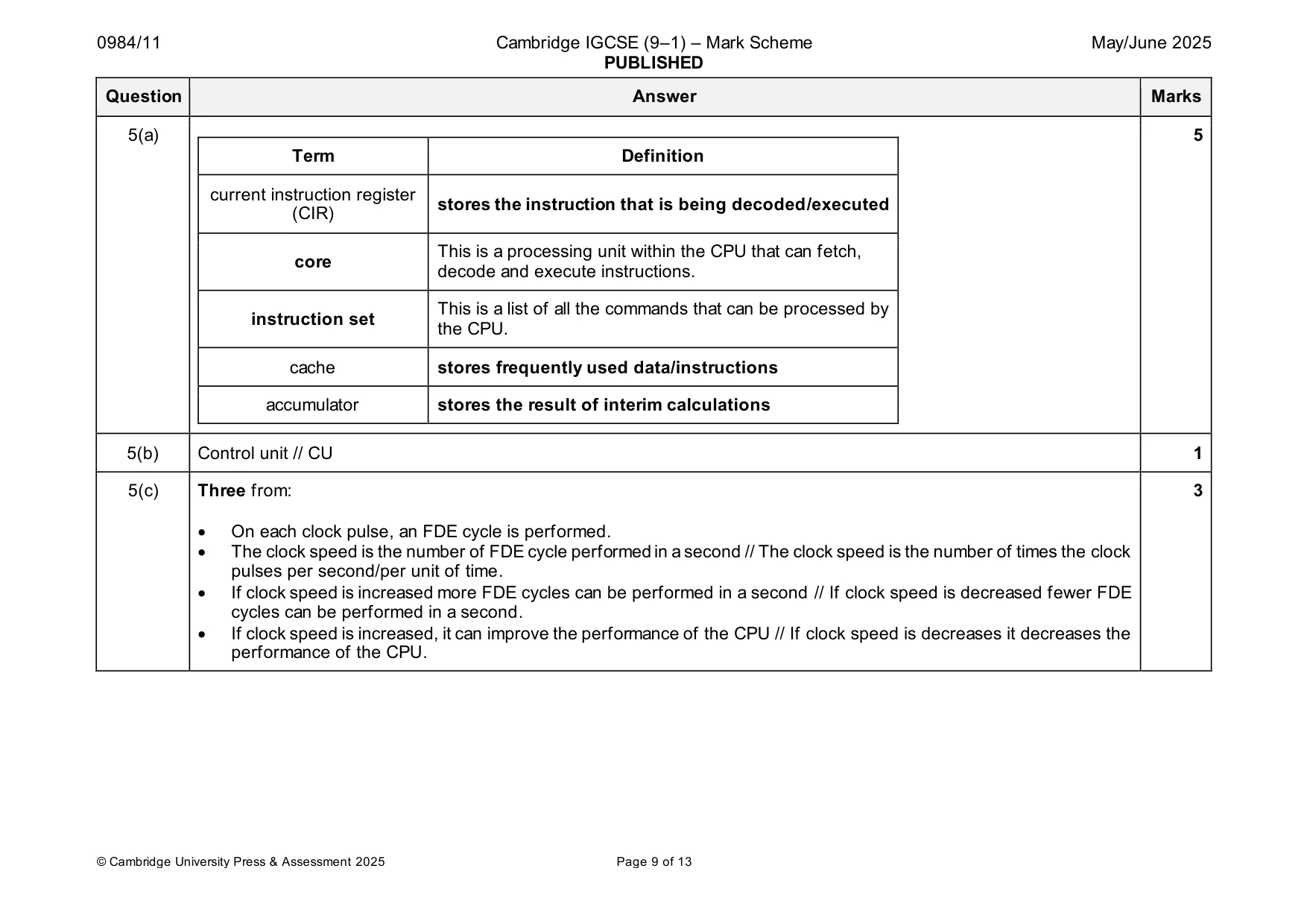 Mark scheme, page 9 of 13
