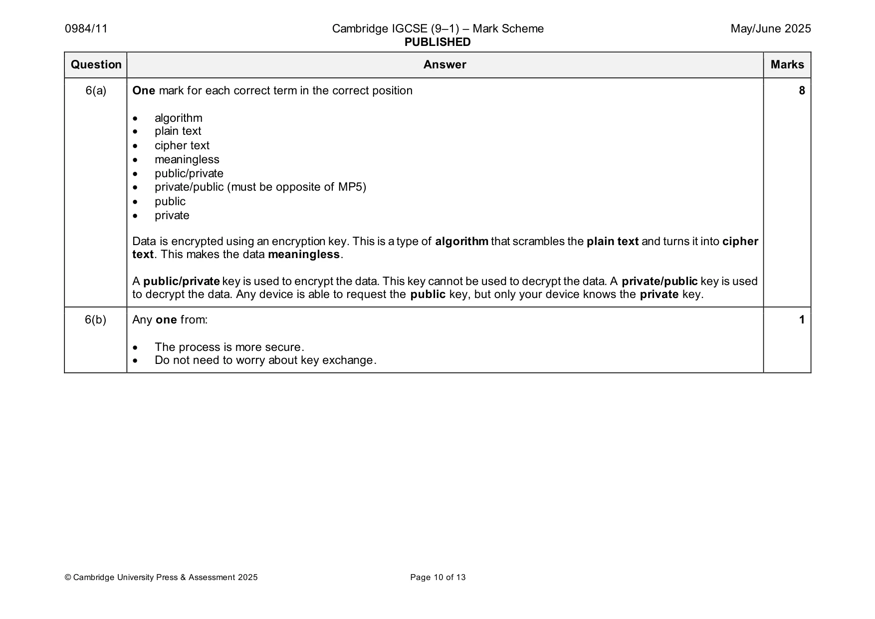 Mark scheme, page 10 of 13