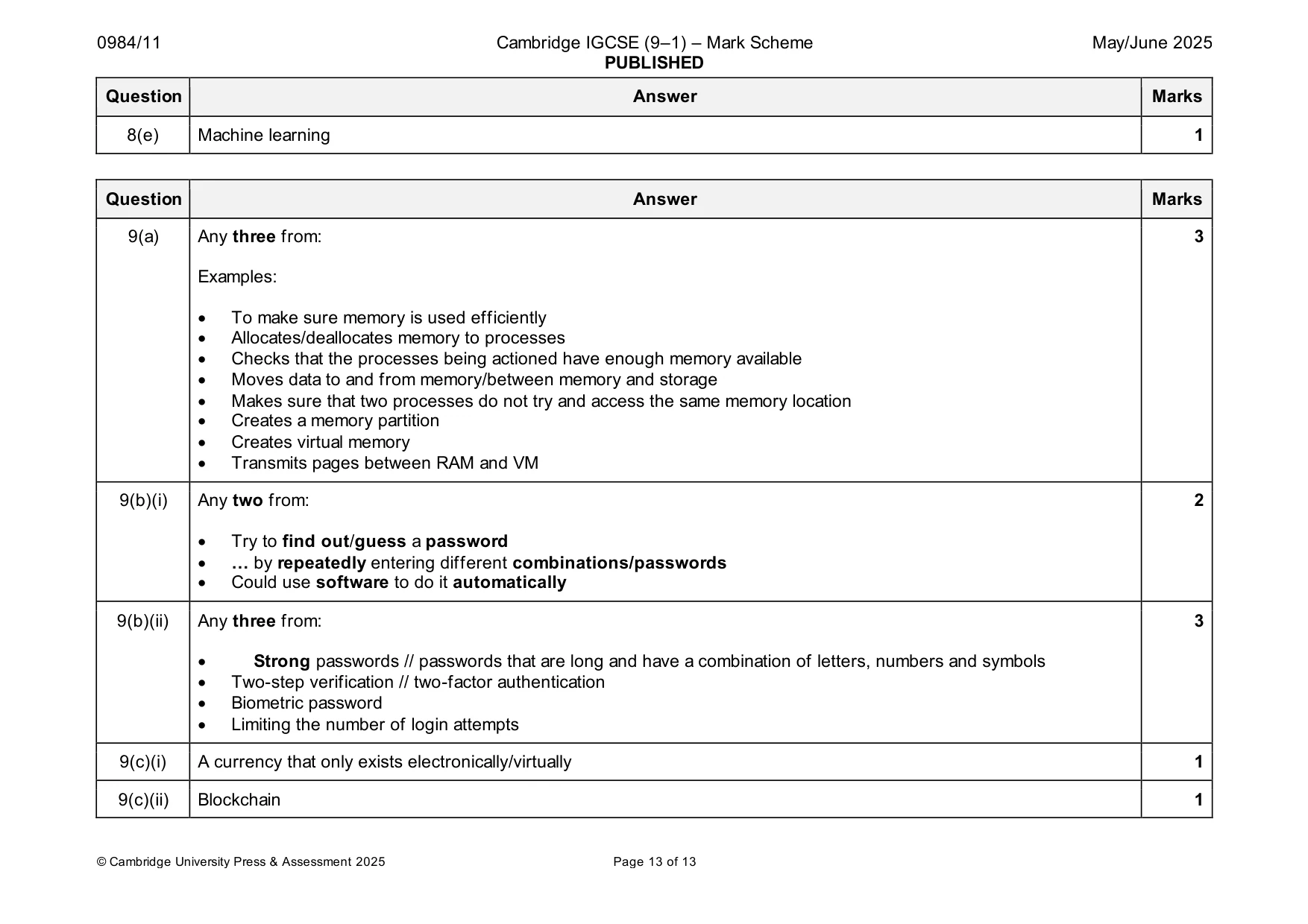 Mark scheme, page 13 of 13