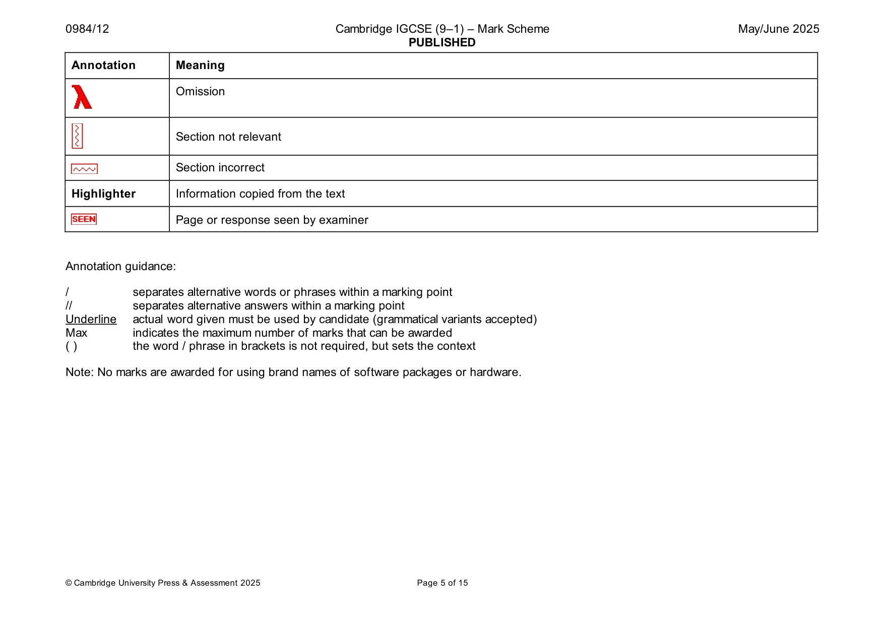 Mark scheme, page 5 of 15