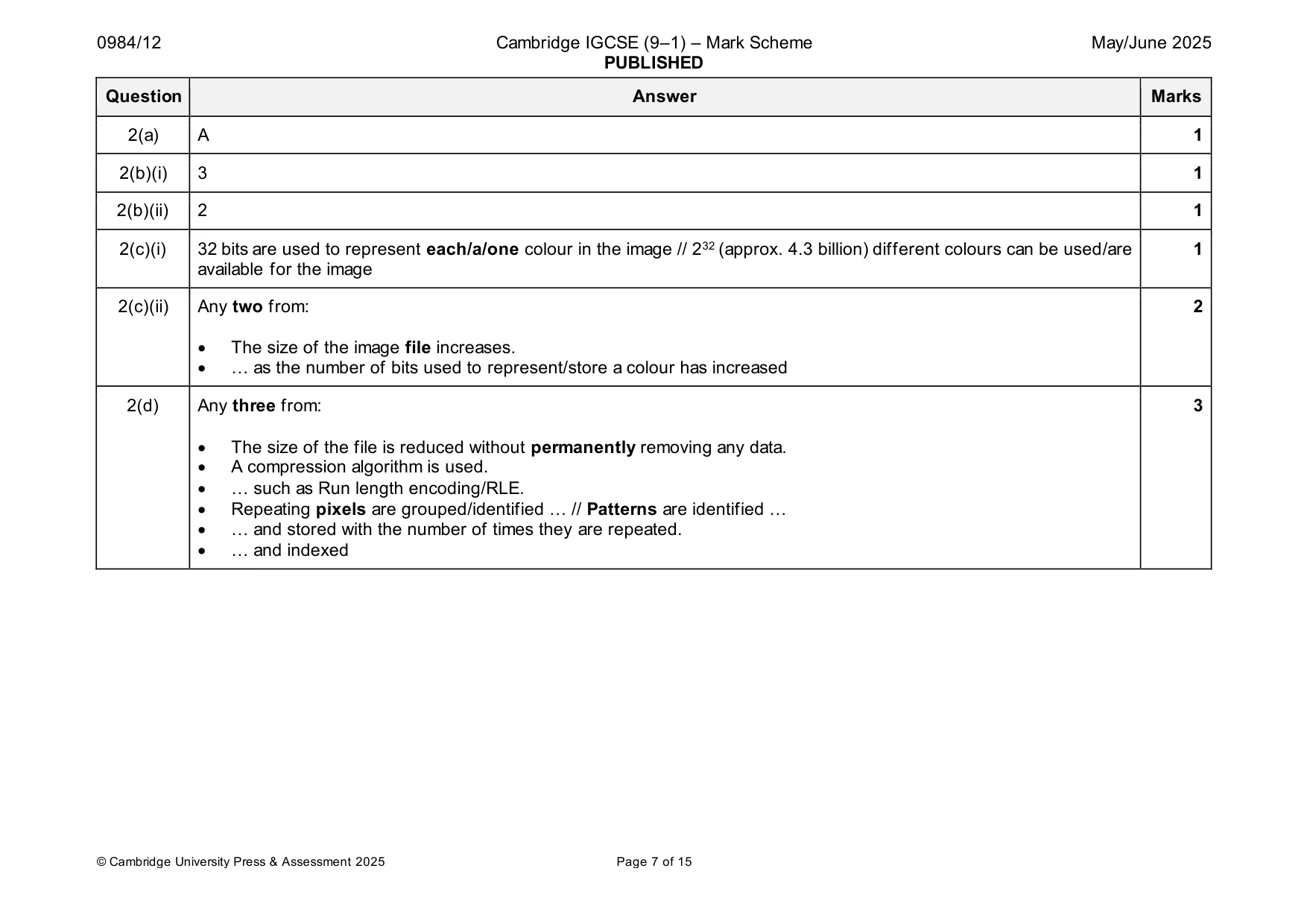 Mark scheme, page 7 of 15