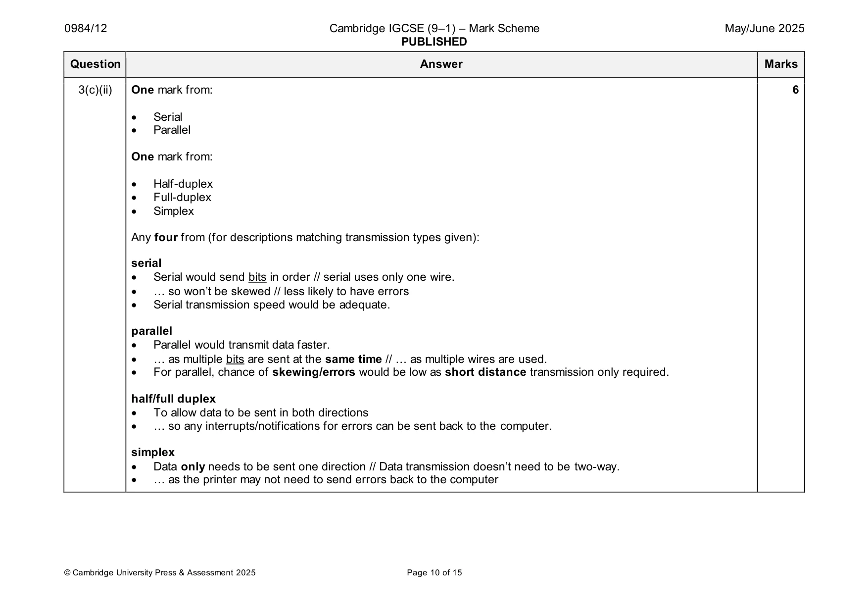 Mark scheme, page 10 of 15