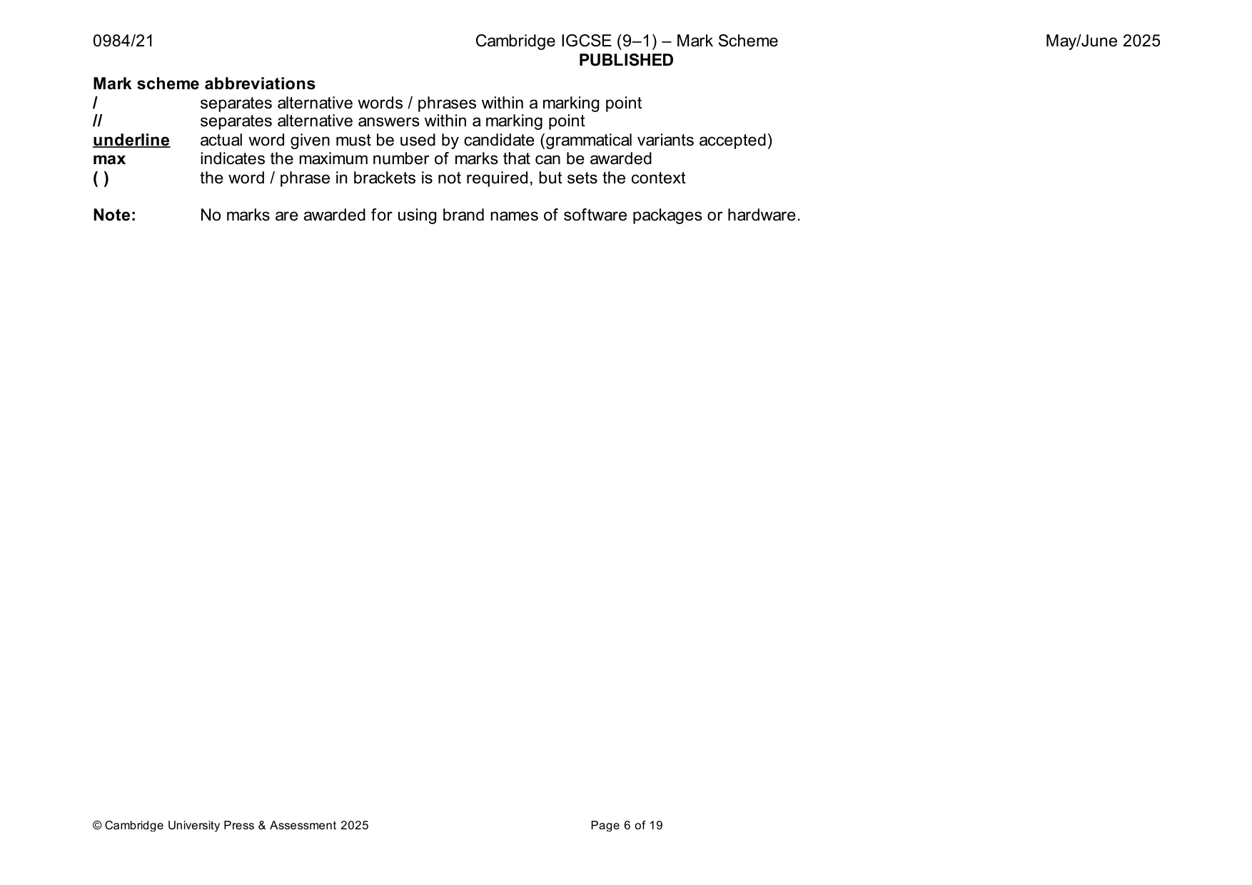 Mark scheme, page 6 of 19