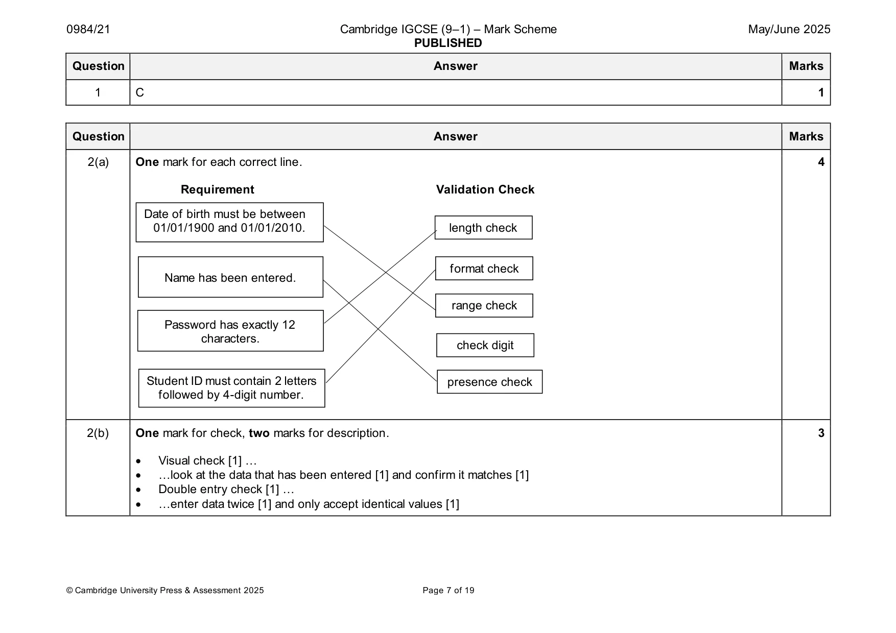 Mark scheme, page 7 of 19
