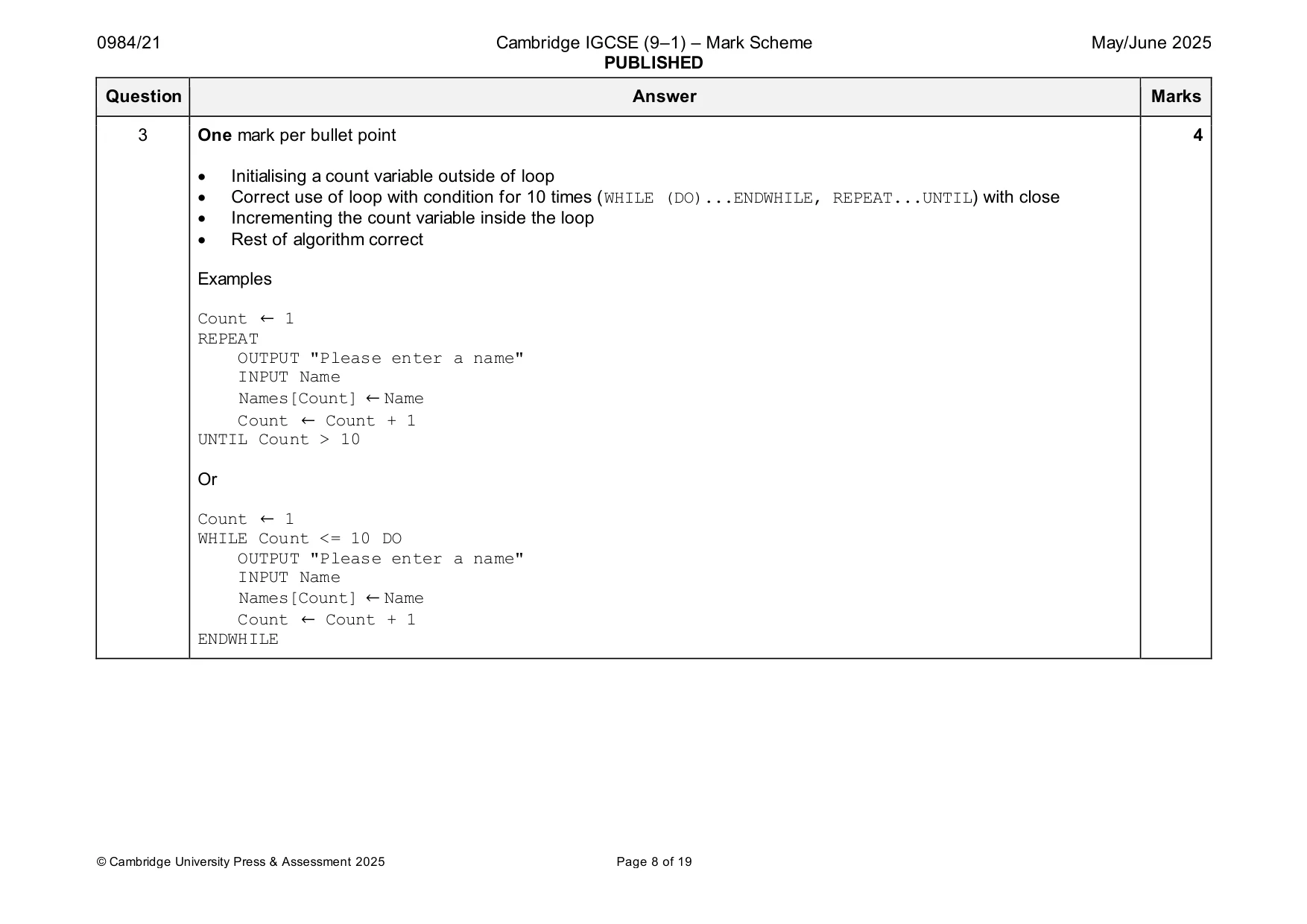 Mark scheme, page 8 of 19