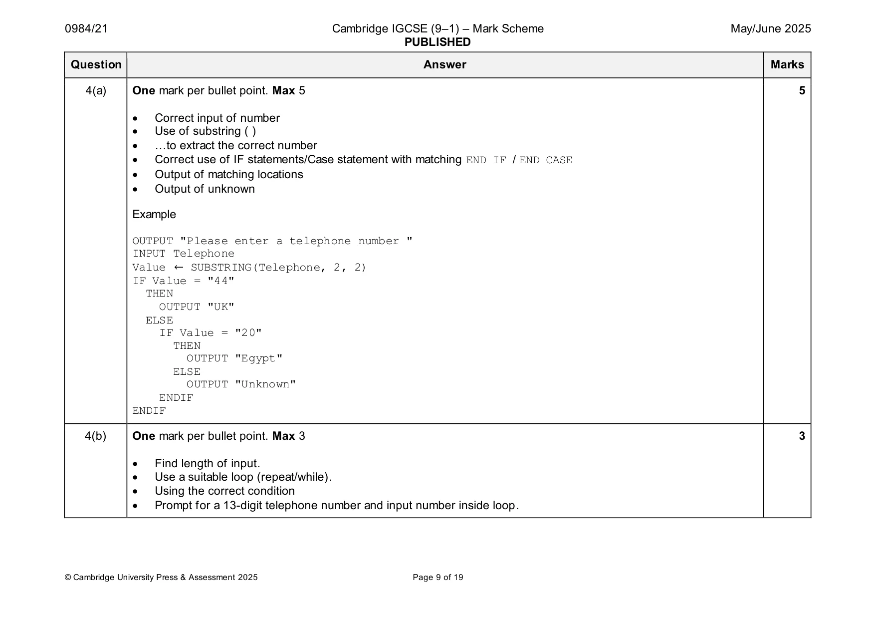 Mark scheme, page 9 of 19