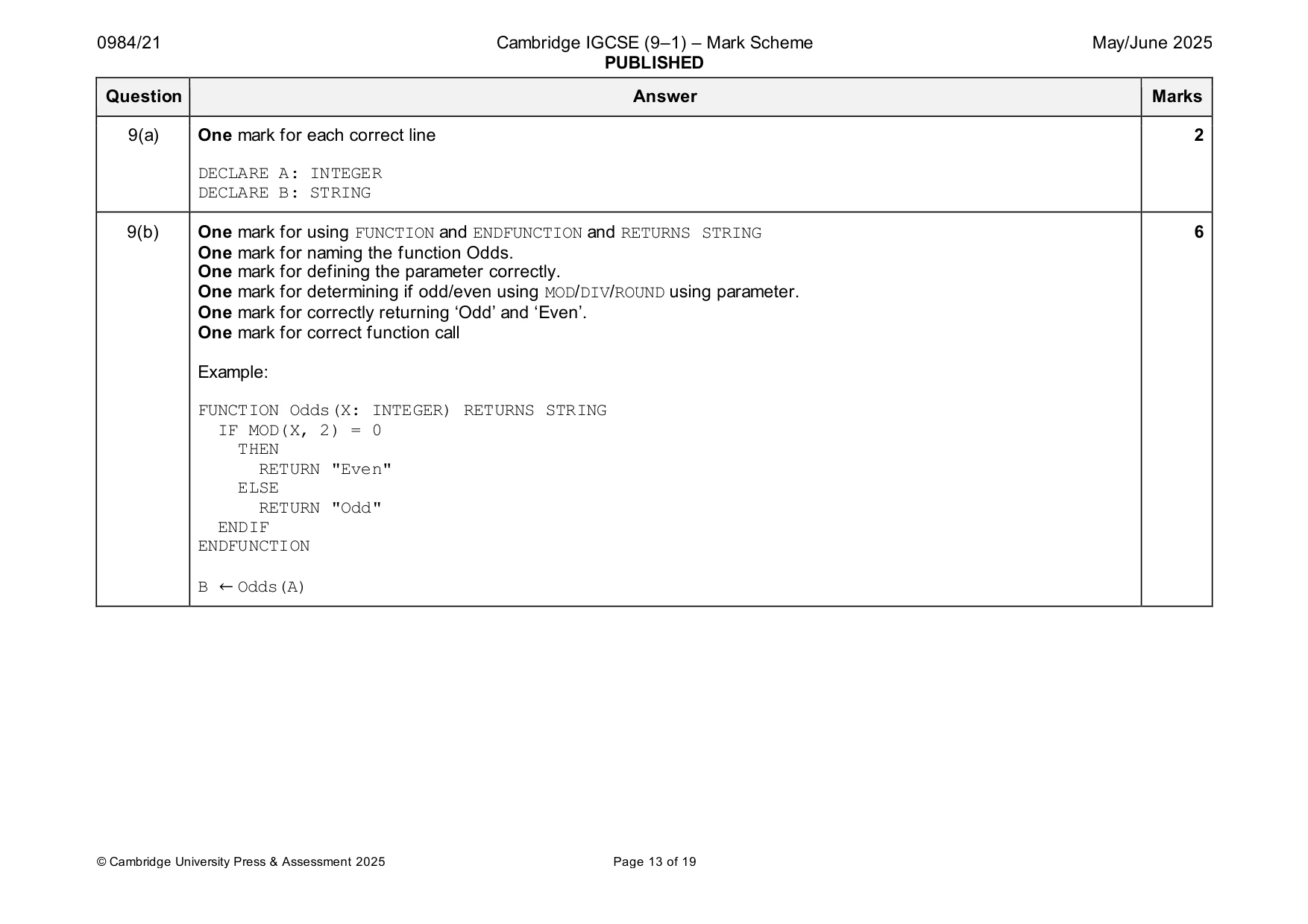 Mark scheme, page 13 of 19