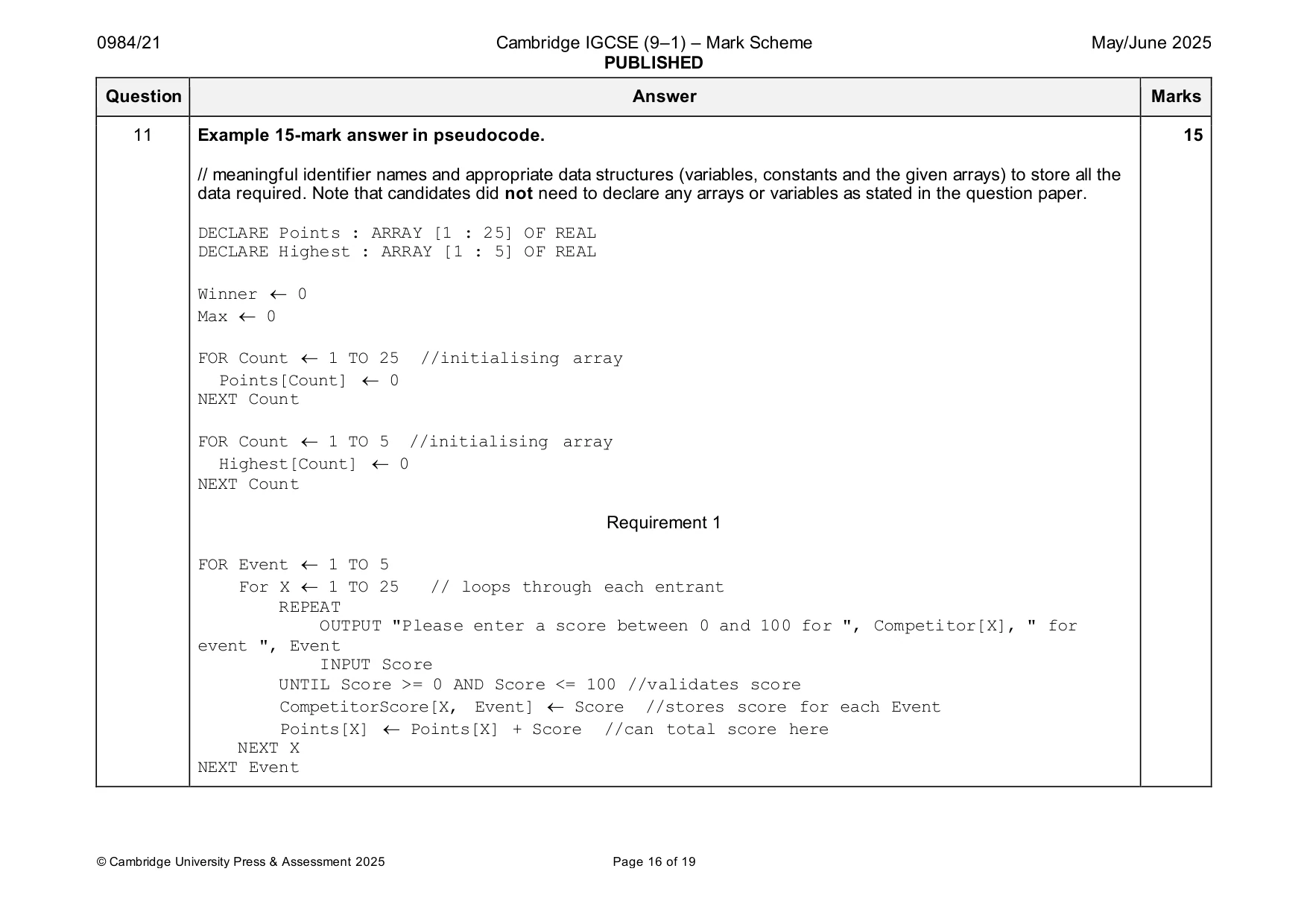 Mark scheme, page 16 of 19