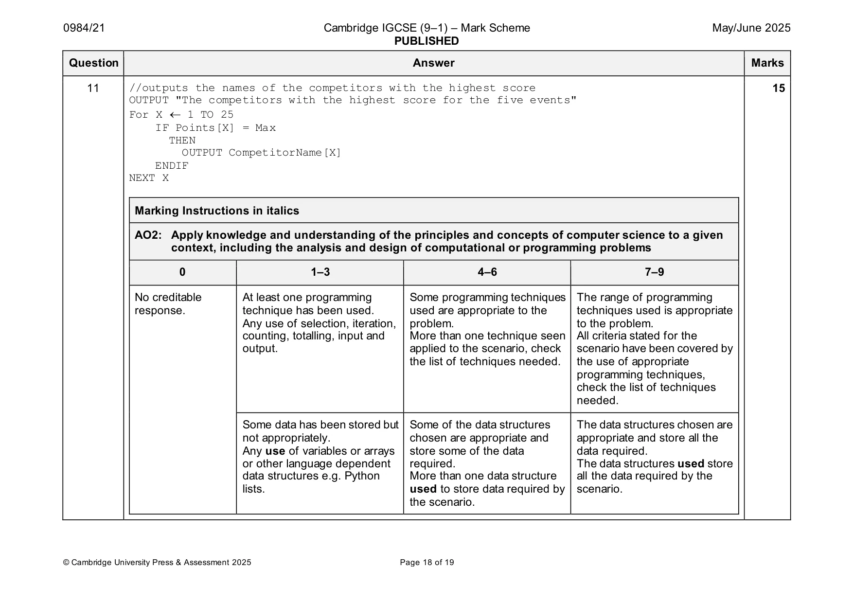 Mark scheme, page 18 of 19