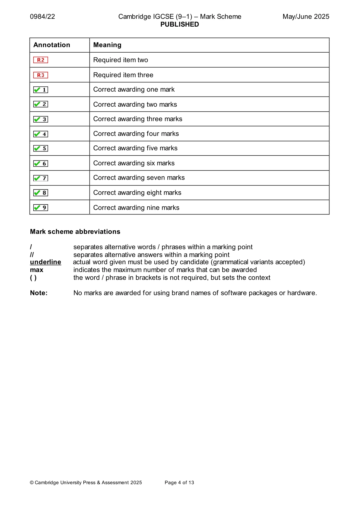 Mark scheme, page 4 of 13
