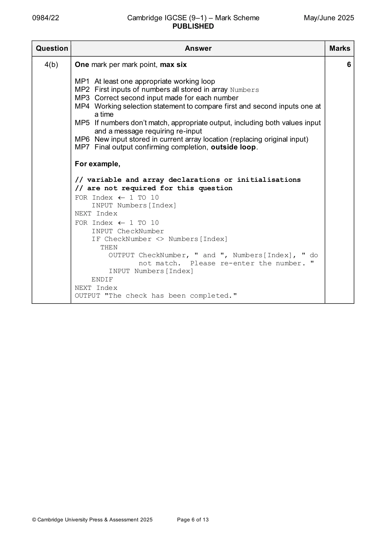 Mark scheme, page 6 of 13
