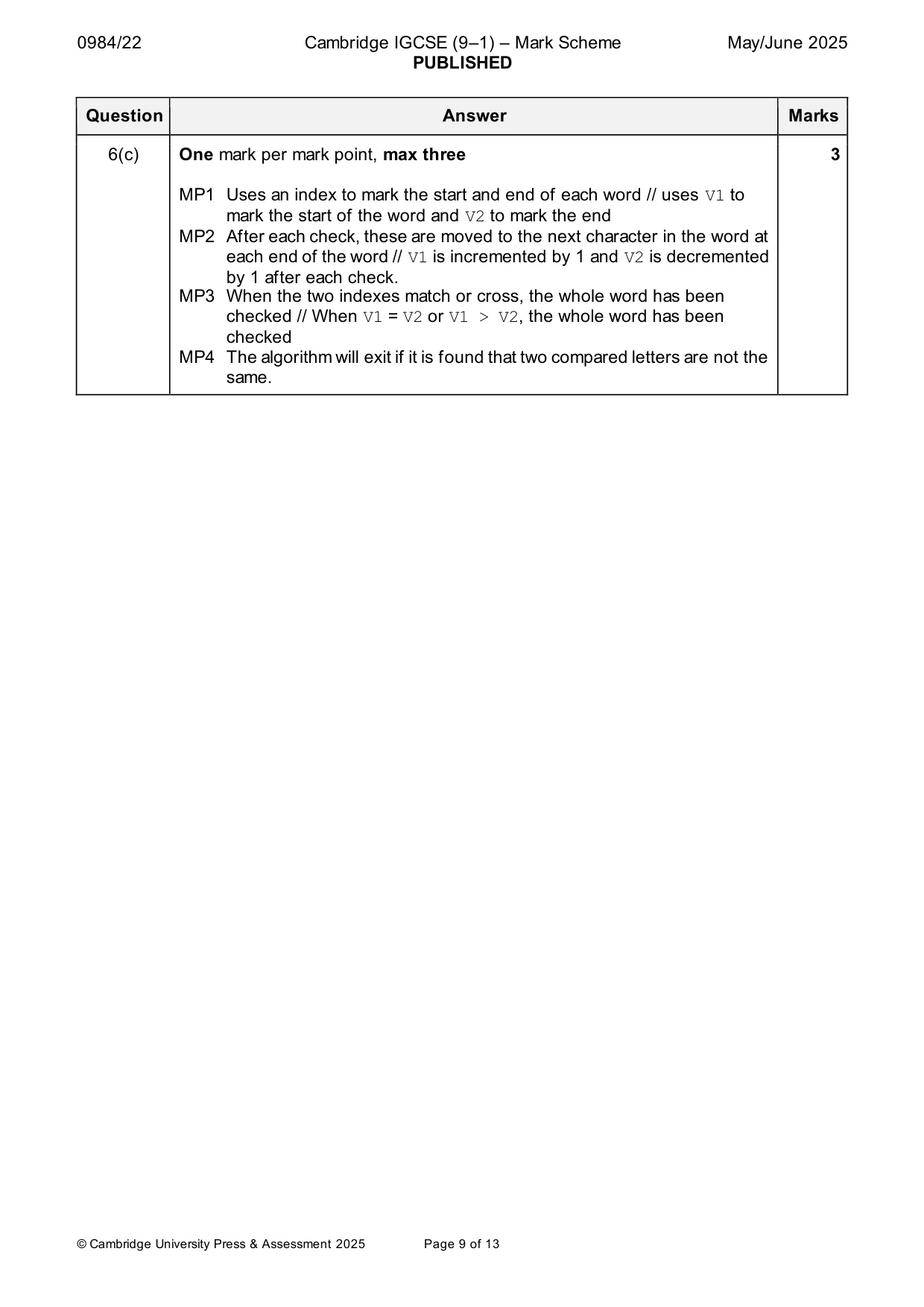 Mark scheme, page 9 of 13