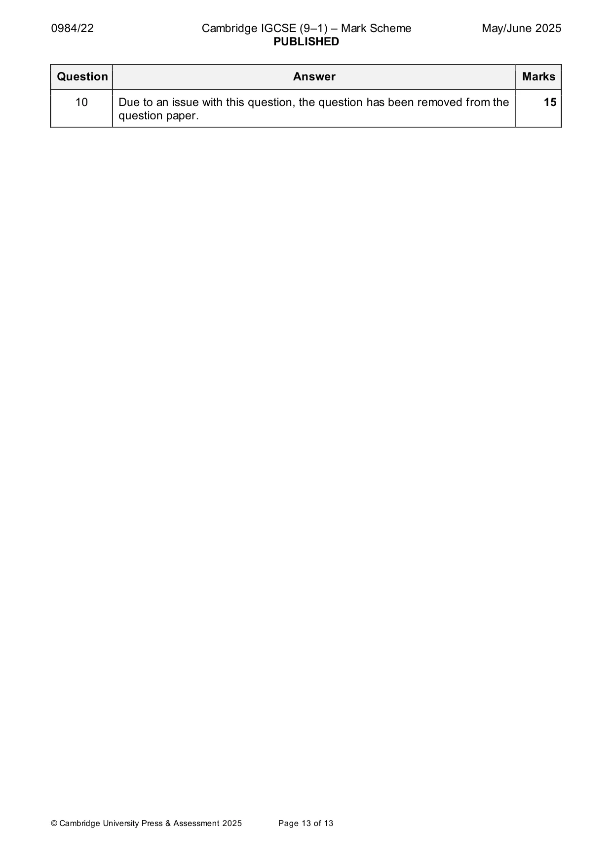 Mark scheme, page 13 of 13