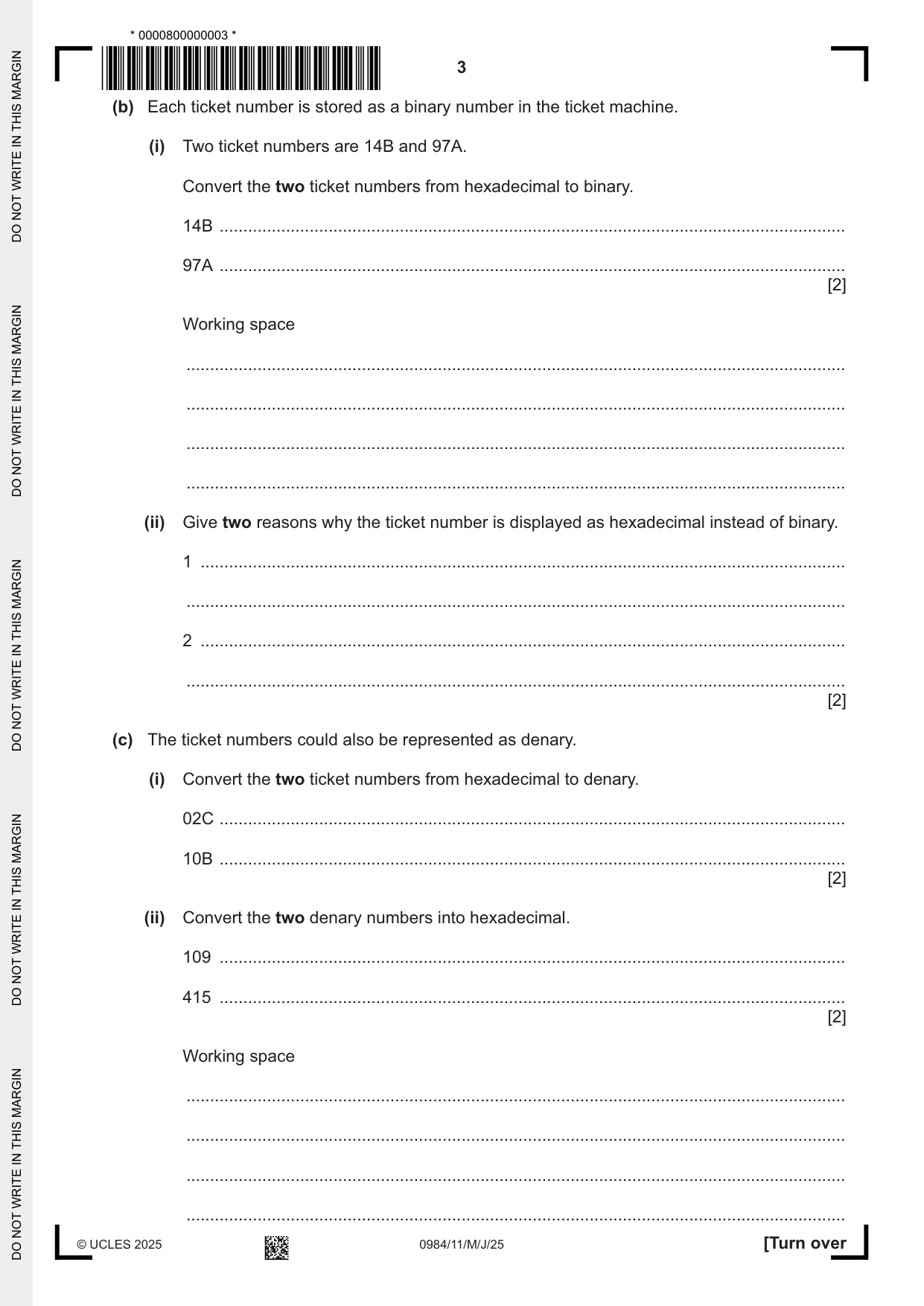 Cambridge IGCSE Computer Science (9-1) 0984 2025 May/June Paper 1 · Variant 1 question paper, page 3 of 12