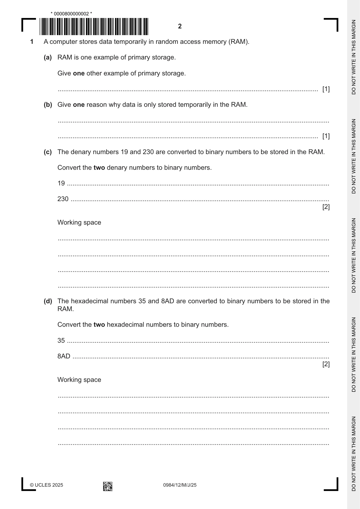 Cambridge IGCSE Computer Science (9-1) 0984 2025 May/June Paper 1 · Variant 2 question paper, page 2 of 12