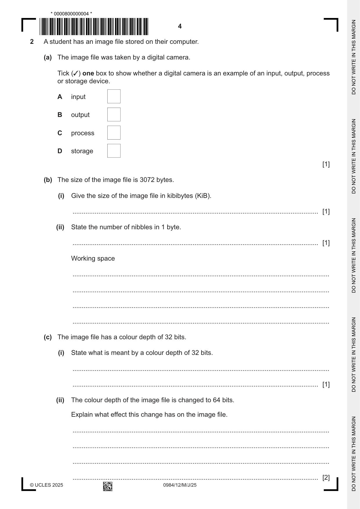 Cambridge IGCSE Computer Science (9-1) 0984 2025 May/June Paper 1 · Variant 2 question paper, page 4 of 12