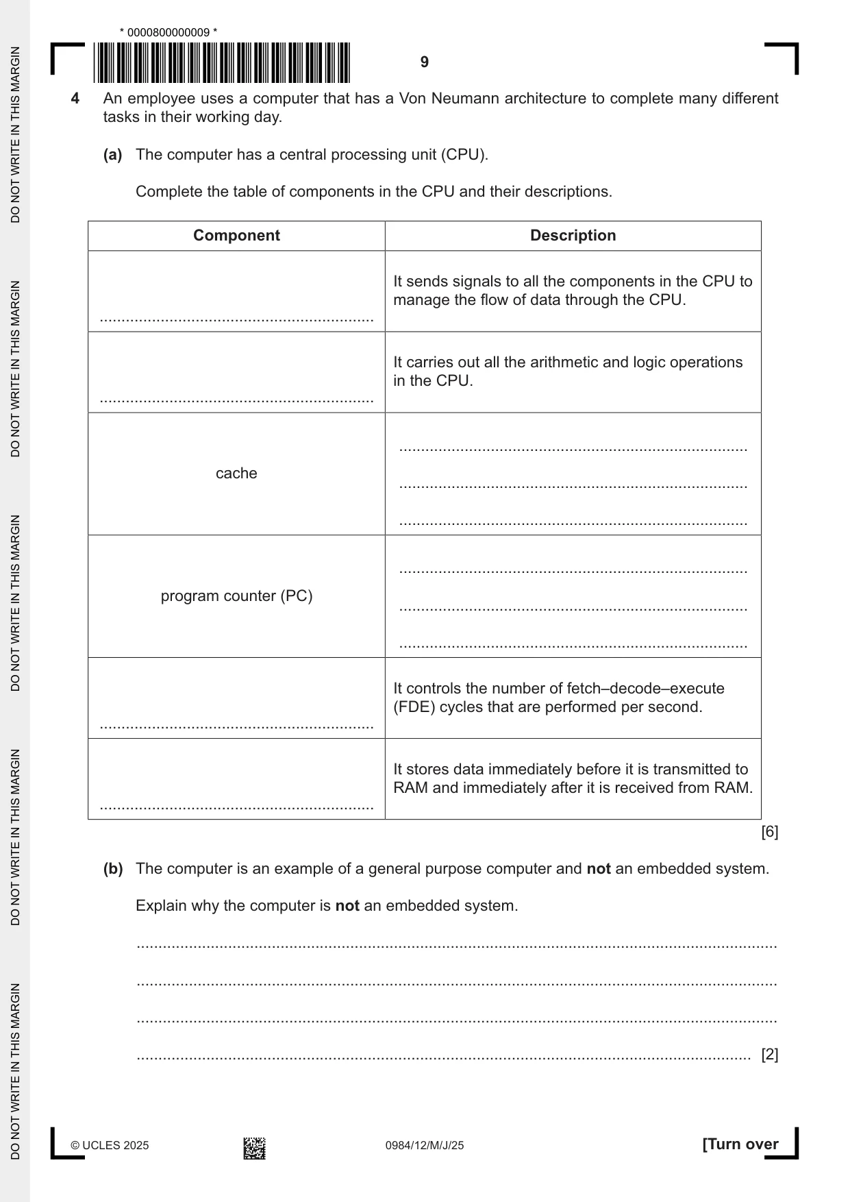 Cambridge IGCSE Computer Science (9-1) 0984 2025 May/June Paper 1 · Variant 2 question paper, page 9 of 12