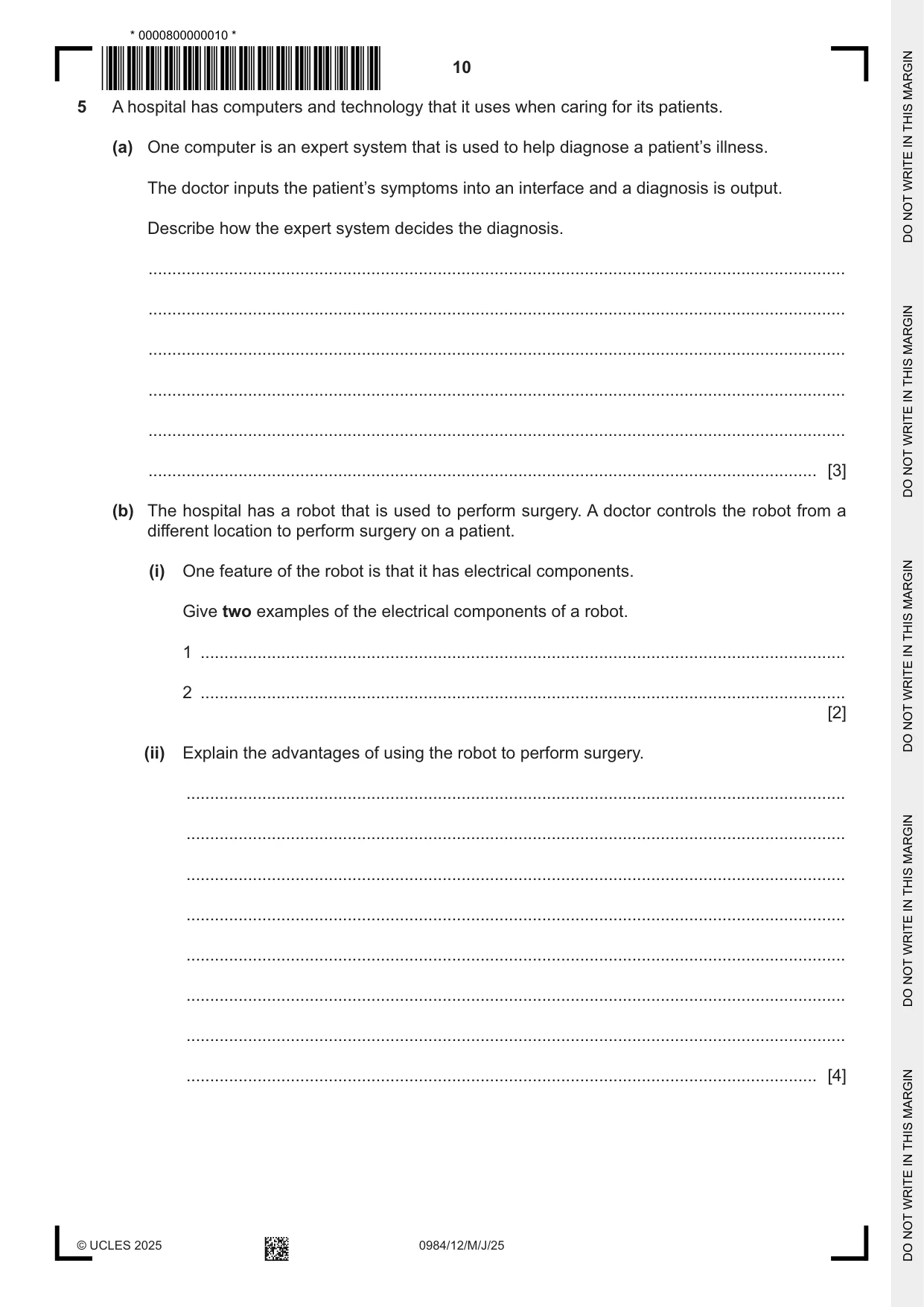 Cambridge IGCSE Computer Science (9-1) 0984 2025 May/June Paper 1 · Variant 2 question paper, page 10 of 12